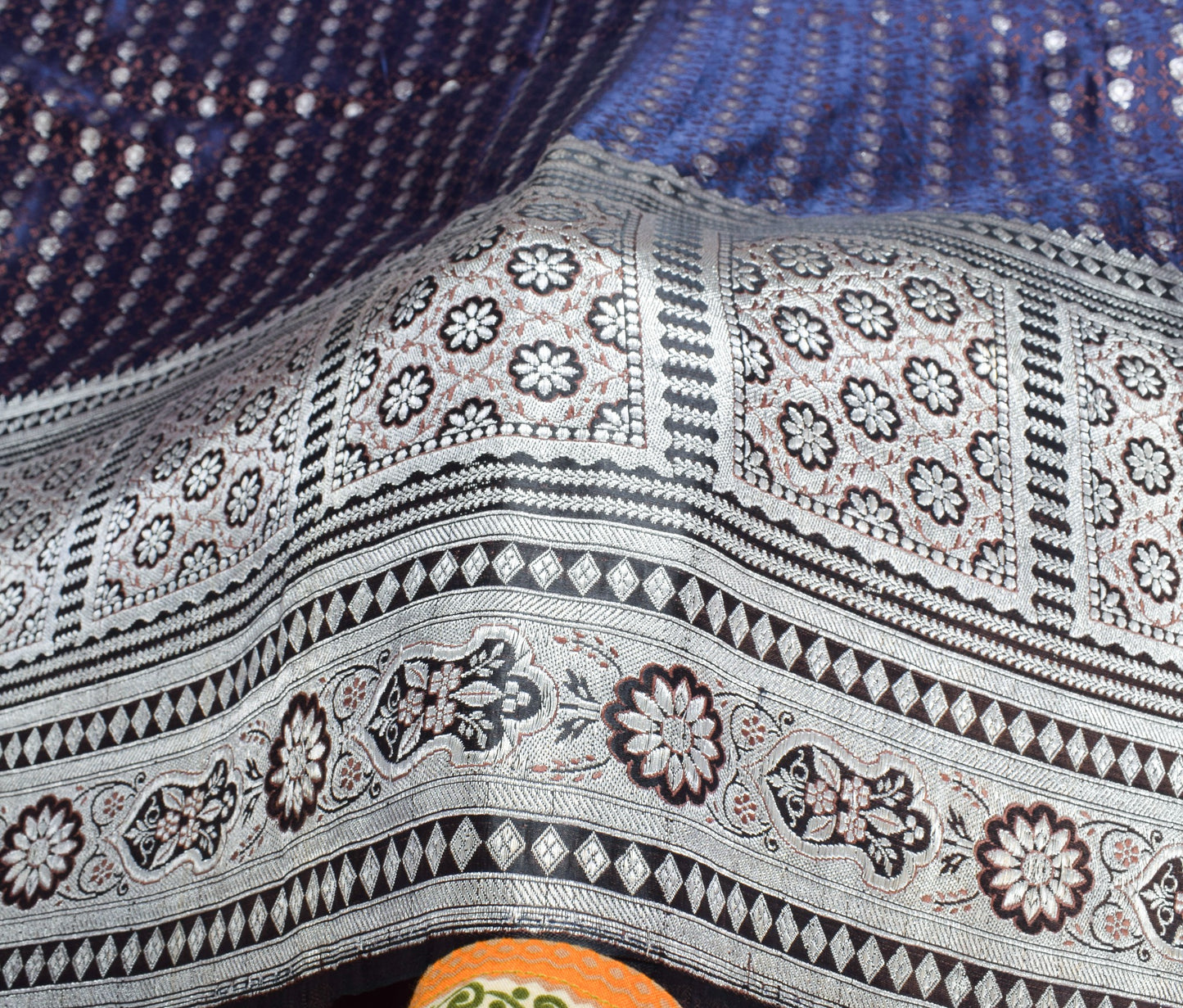 Sushila Vintage Heavy Blue Saree Pure Satin Silk Skirt Border Banarasi Sari