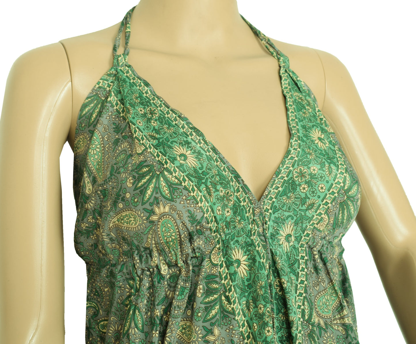Sushila Vintage Gray Mini Dress Recycled Art Silk Sari Beach Summer Backless Top