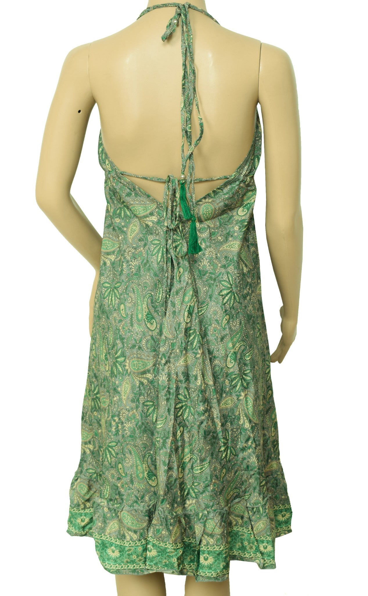 Sushila Vintage Gray Mini Dress Recycled Art Silk Sari Beach Summer Backless Top