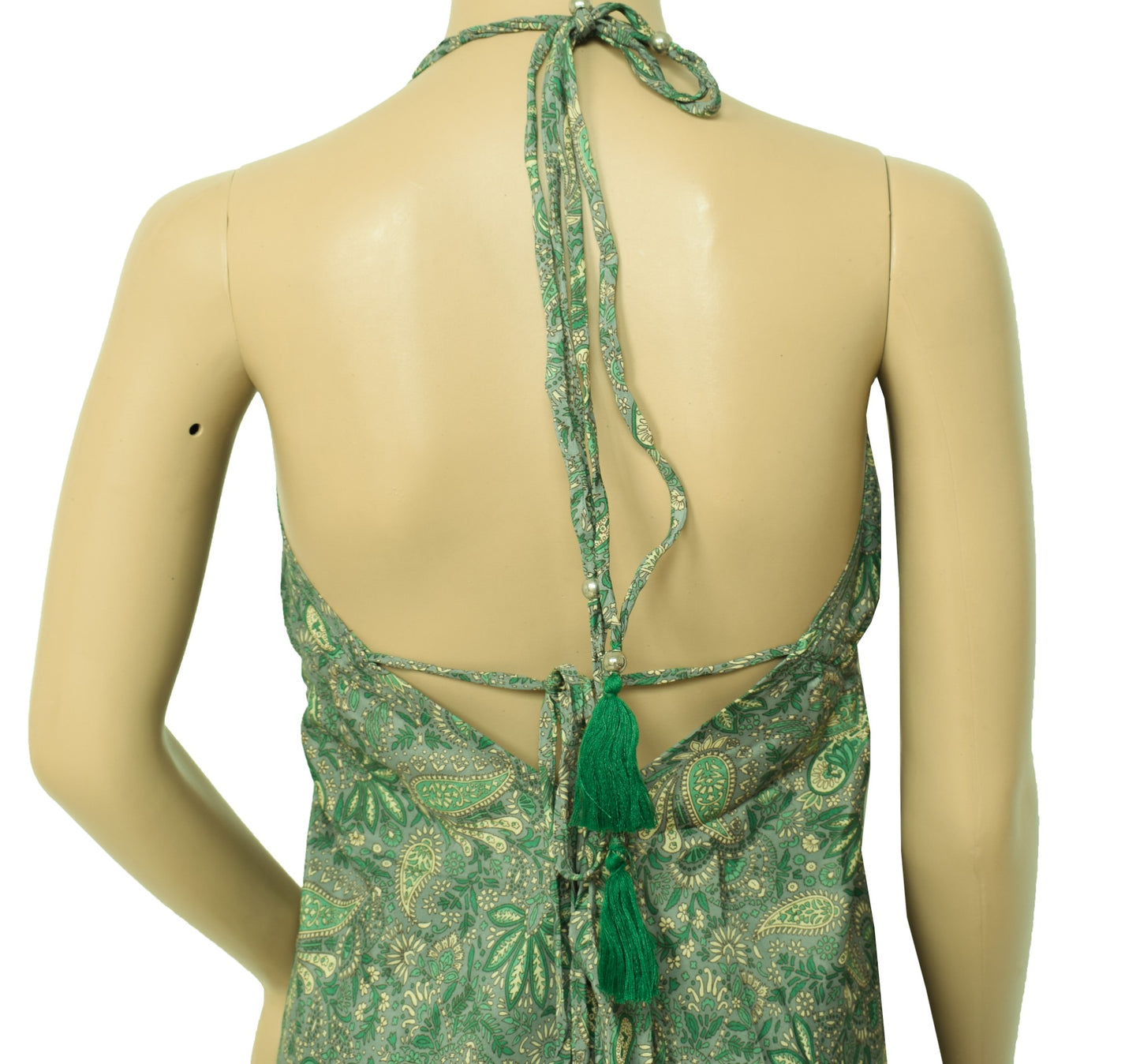 Sushila Vintage Gray Mini Dress Recycled Art Silk Sari Beach Summer Backless Top