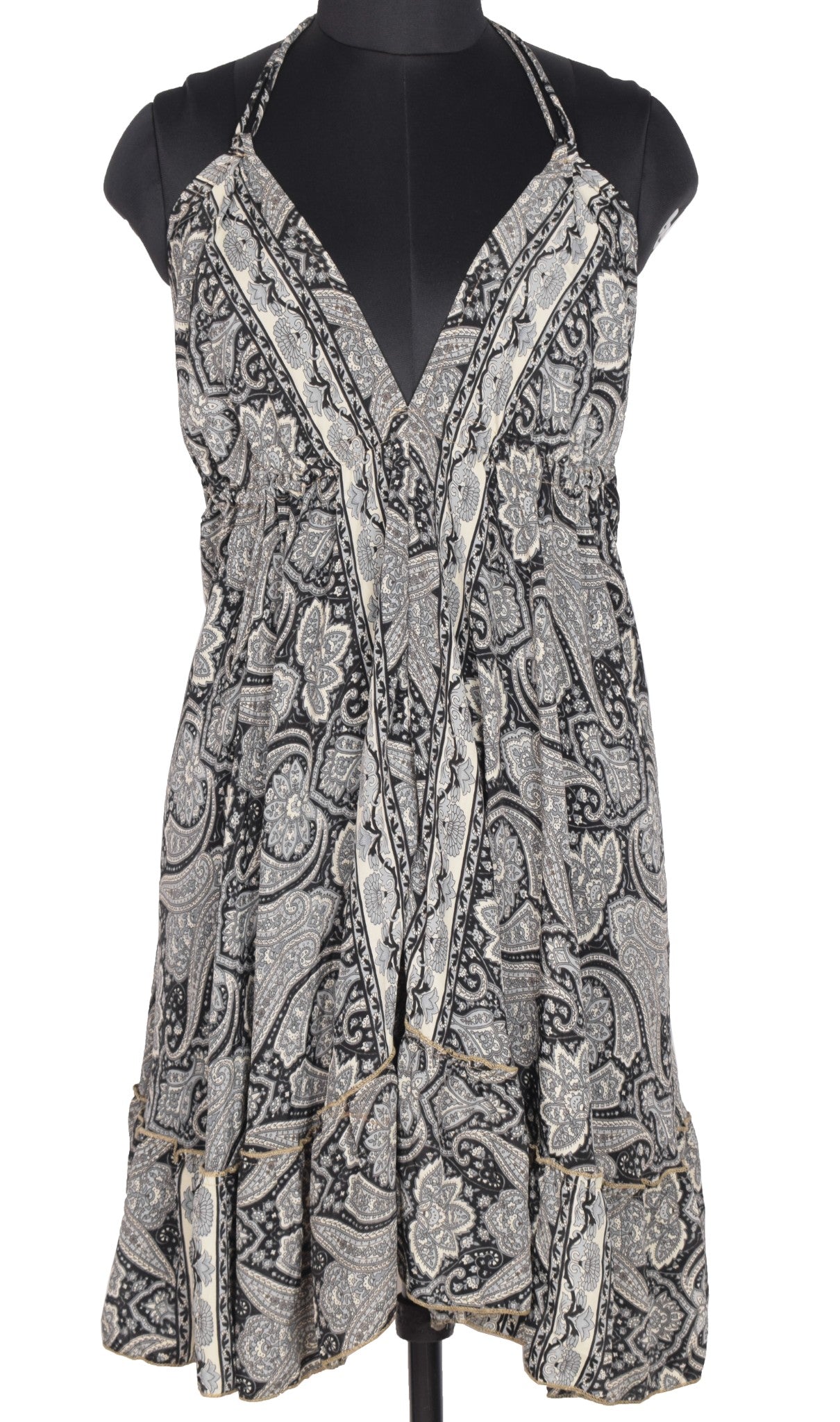 Sushila Vintage Halter Neck Midi Dress Boho Paisley Flowy Black Summer Sundress