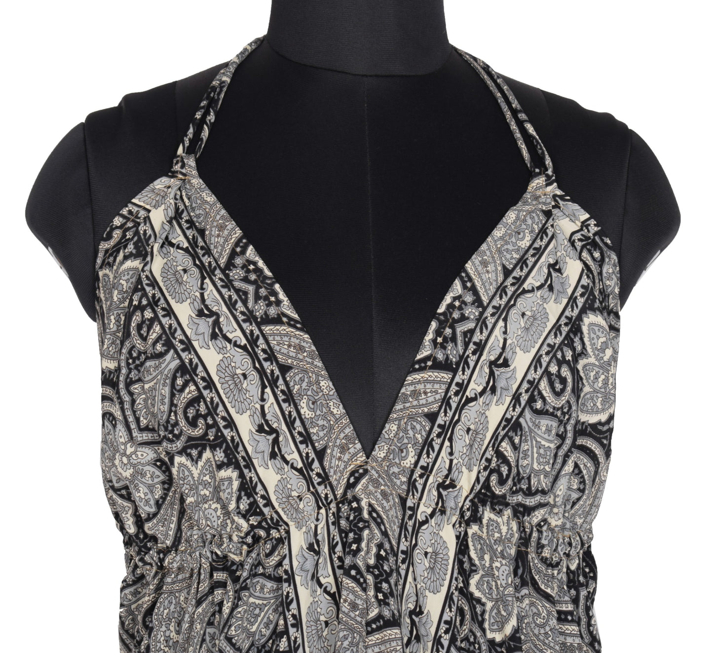 Sushila Vintage Halter Neck Midi Dress Boho Paisley Flowy Black Summer Sundress