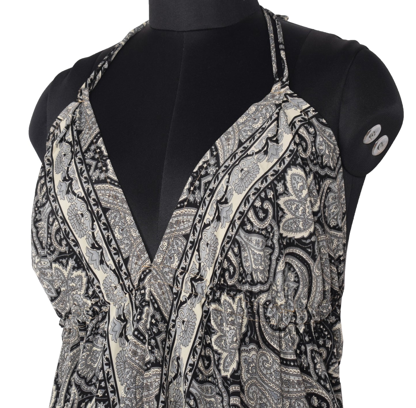 Sushila Vintage Halter Neck Midi Dress Boho Paisley Flowy Black Summer Sundress