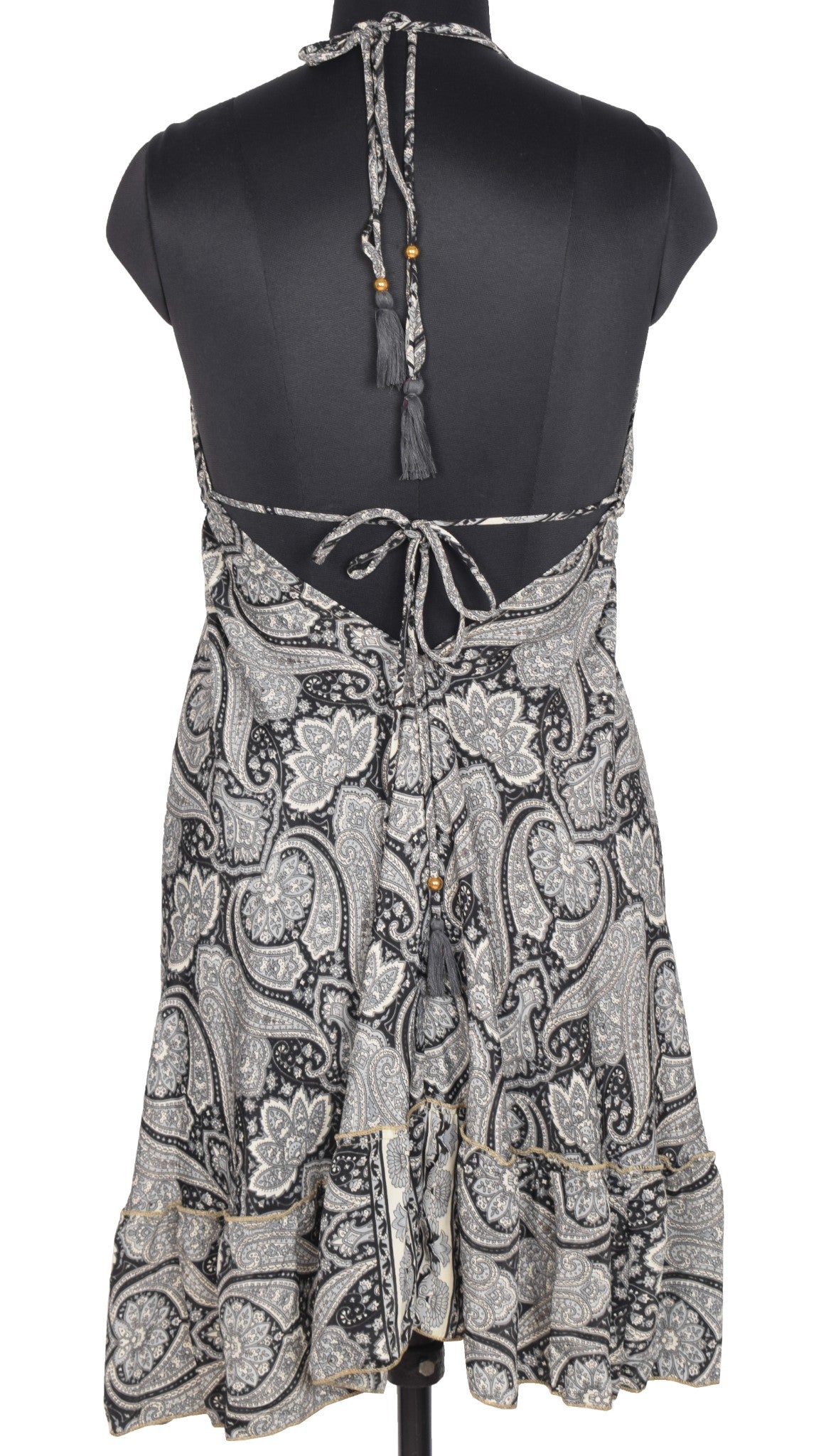 Sushila Vintage Halter Neck Midi Dress Boho Paisley Flowy Black Summer Sundress