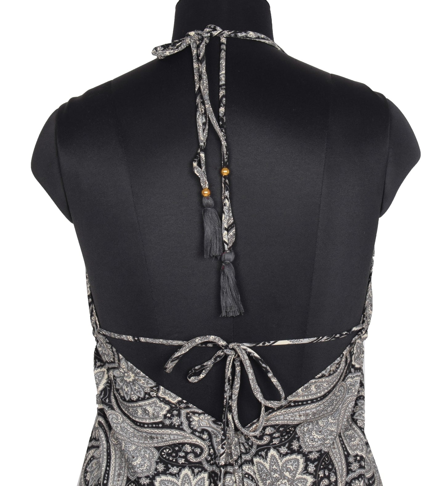 Sushila Vintage Halter Neck Midi Dress Boho Paisley Flowy Black Summer Sundress