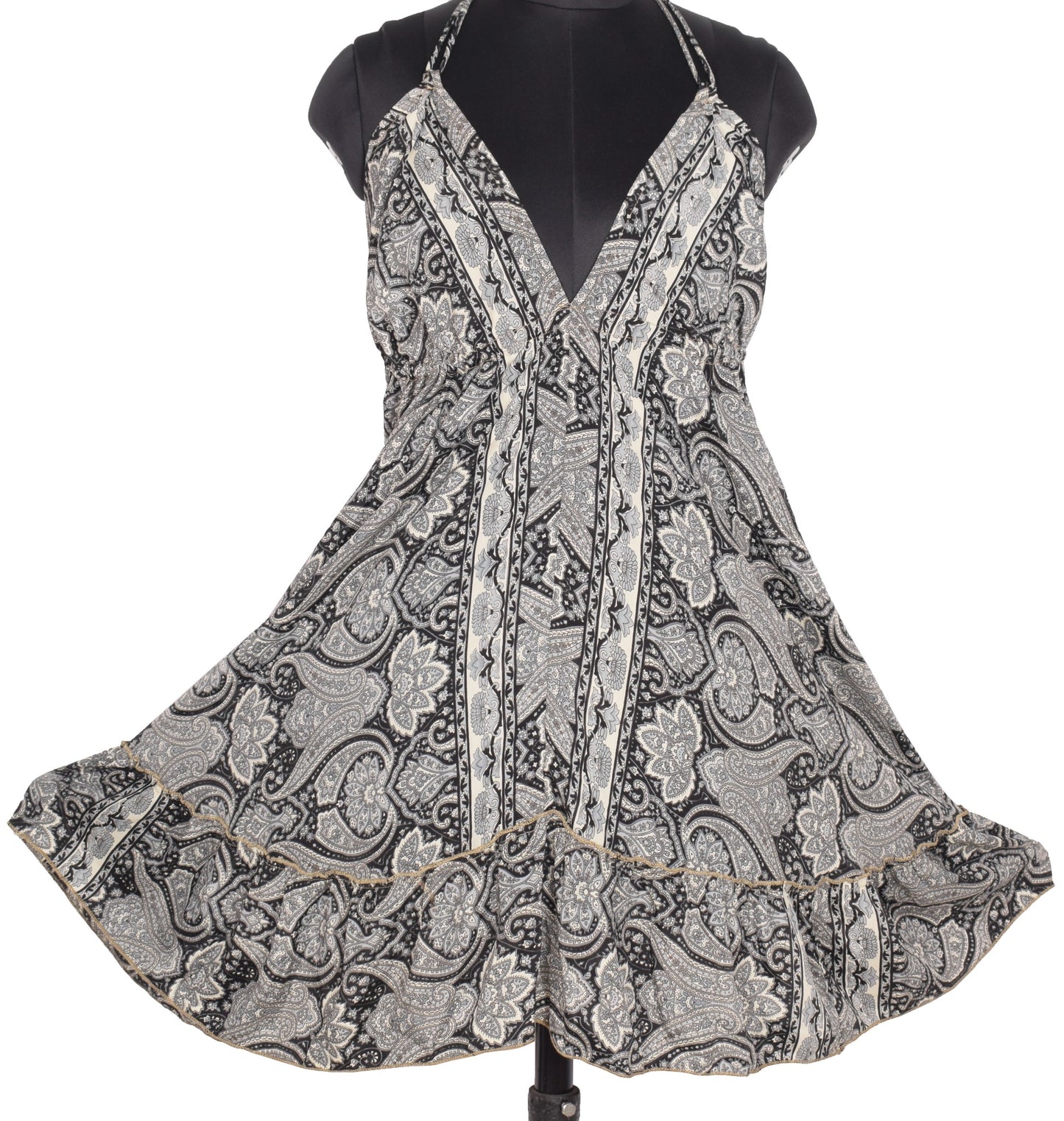 Sushila Vintage Halter Neck Midi Dress Boho Paisley Flowy Black Summer Sundress