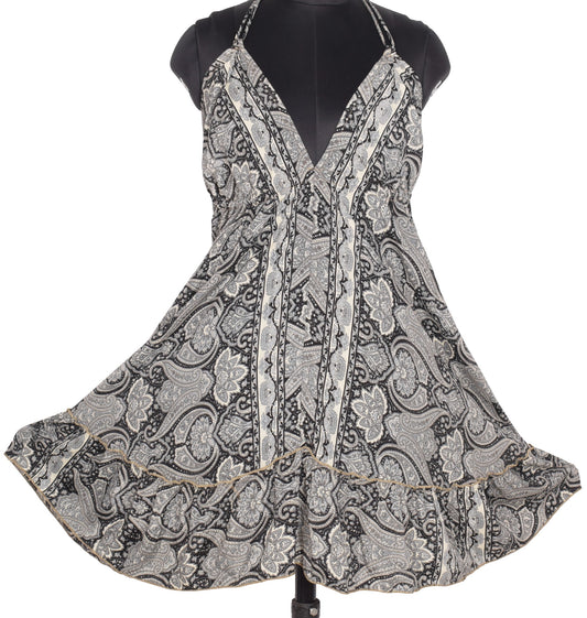 Sushila Vintage Halter Neck Midi Dress Boho Paisley Flowy Black Summer Sundress