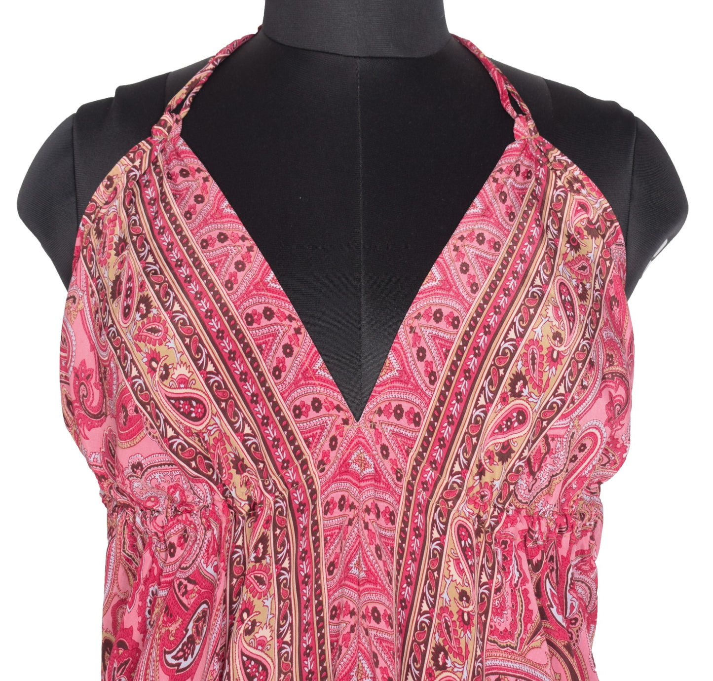 Sushila Vintage Halter Neck Midi Dress Boho Paisley Flowy Summer Sundress Pink