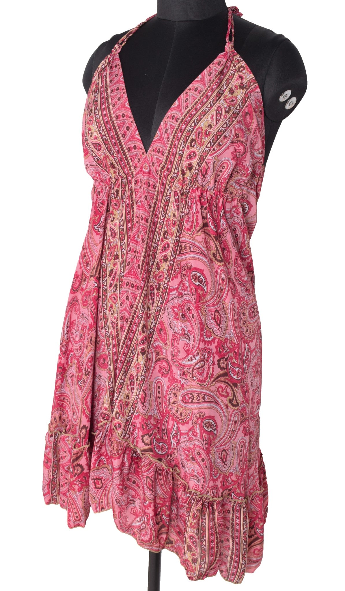 Sushila Vintage Halter Neck Midi Dress Boho Paisley Flowy Summer Sundress Pink