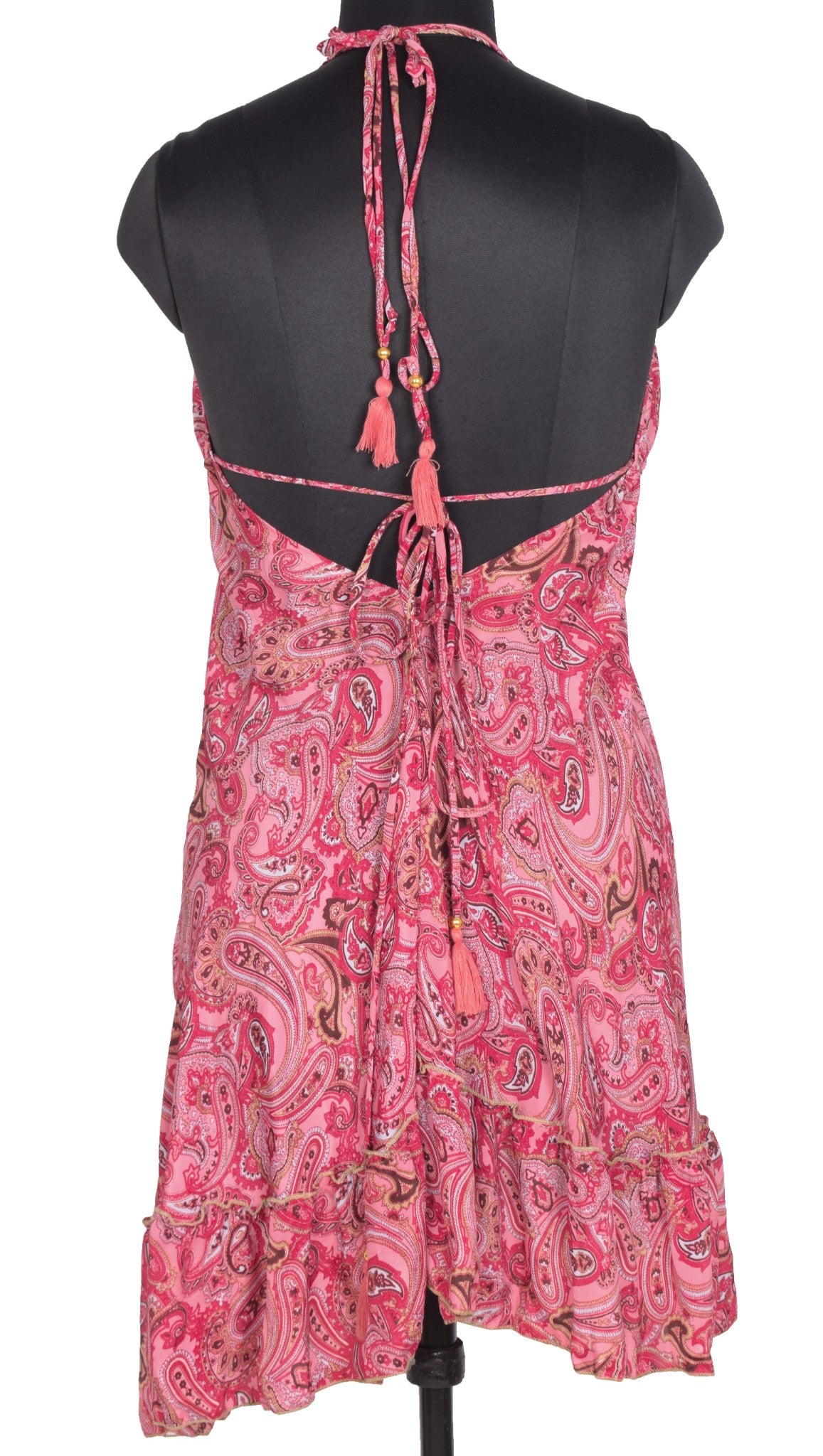 Sushila Vintage Halter Neck Midi Dress Boho Paisley Flowy Summer Sundress Pink