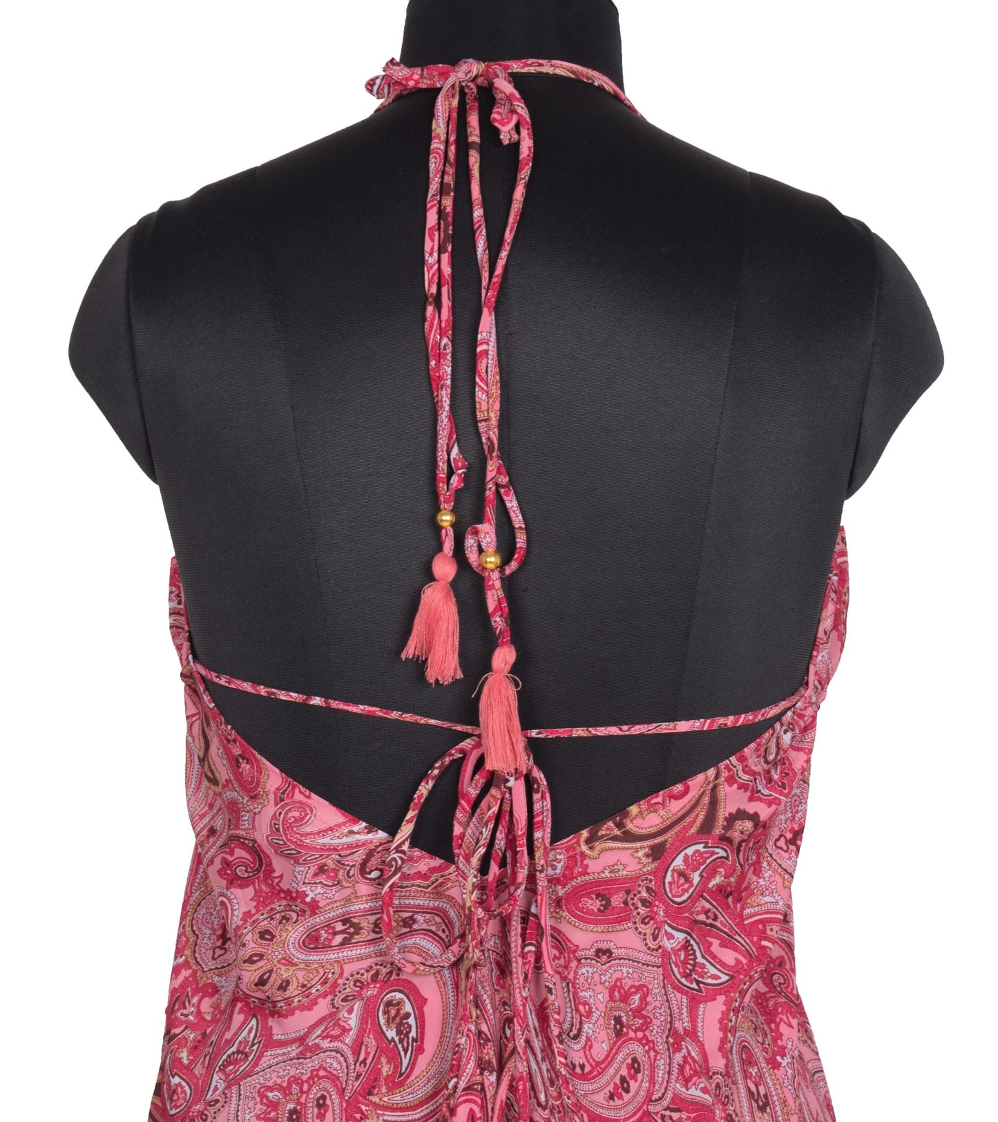 Sushila Vintage Halter Neck Midi Dress Boho Paisley Flowy Summer Sundress Pink