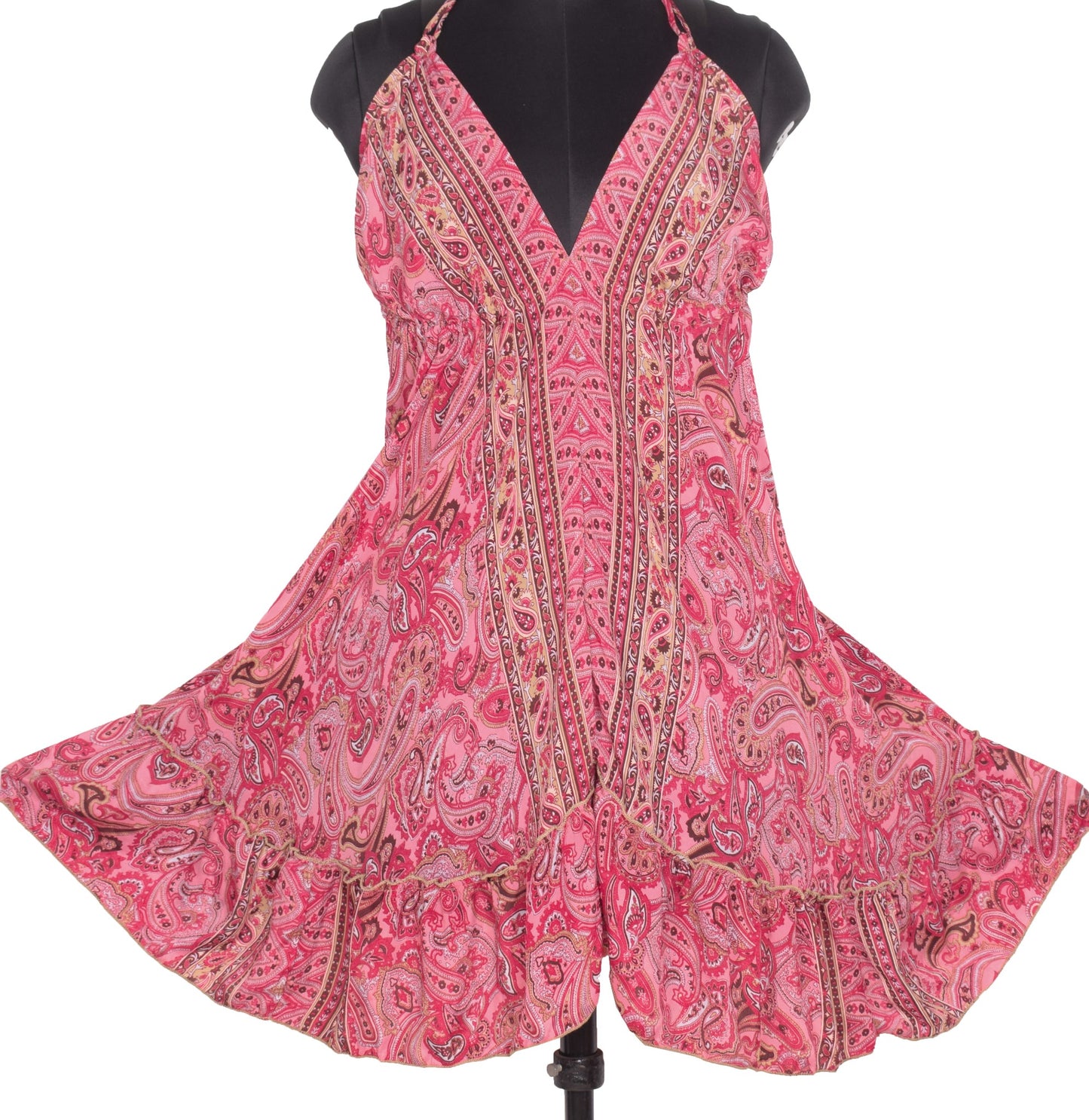 Sushila Vintage Halter Neck Midi Dress Boho Paisley Flowy Summer Sundress Pink