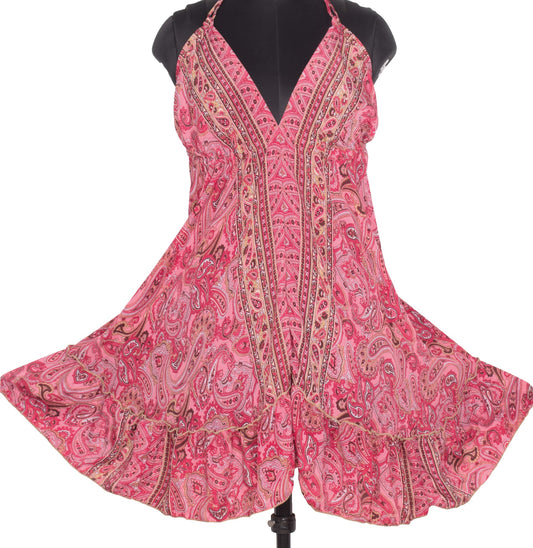 Sushila Vintage Halter Neck Midi Dress Boho Paisley Flowy Summer Sundress Pink