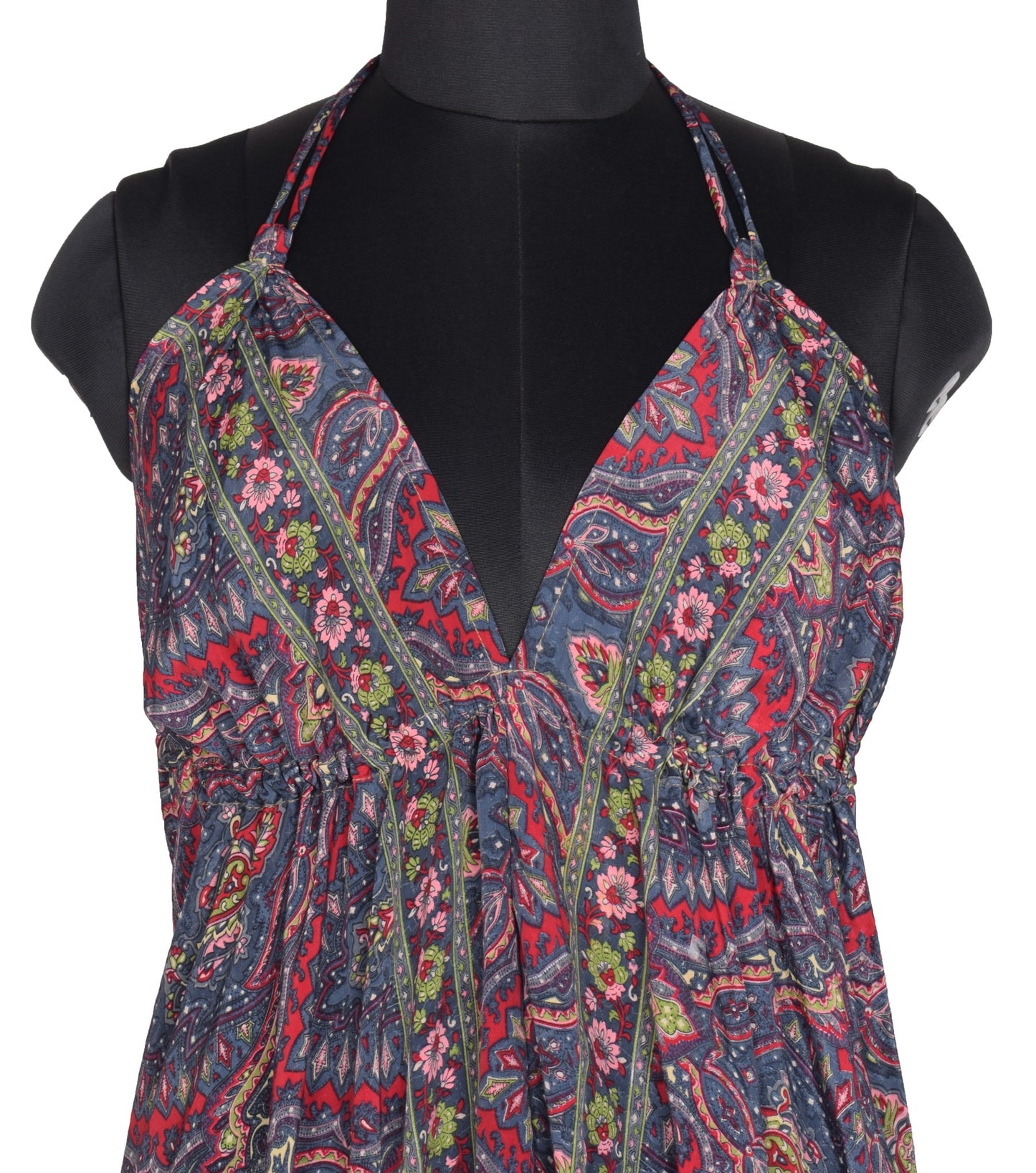 Sushila Vintage Halter Neck Midi Dress Boho Paisley Flowy Gray Summer Sundress
