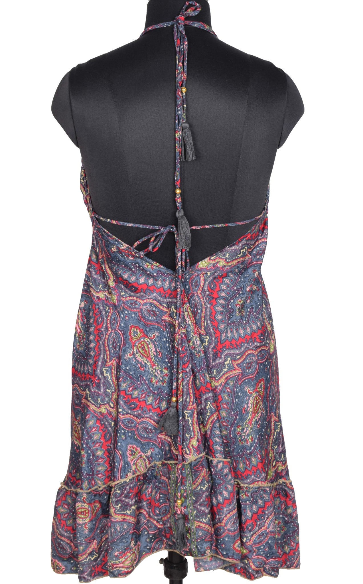 Sushila Vintage Halter Neck Midi Dress Boho Paisley Flowy Gray Summer Sundress