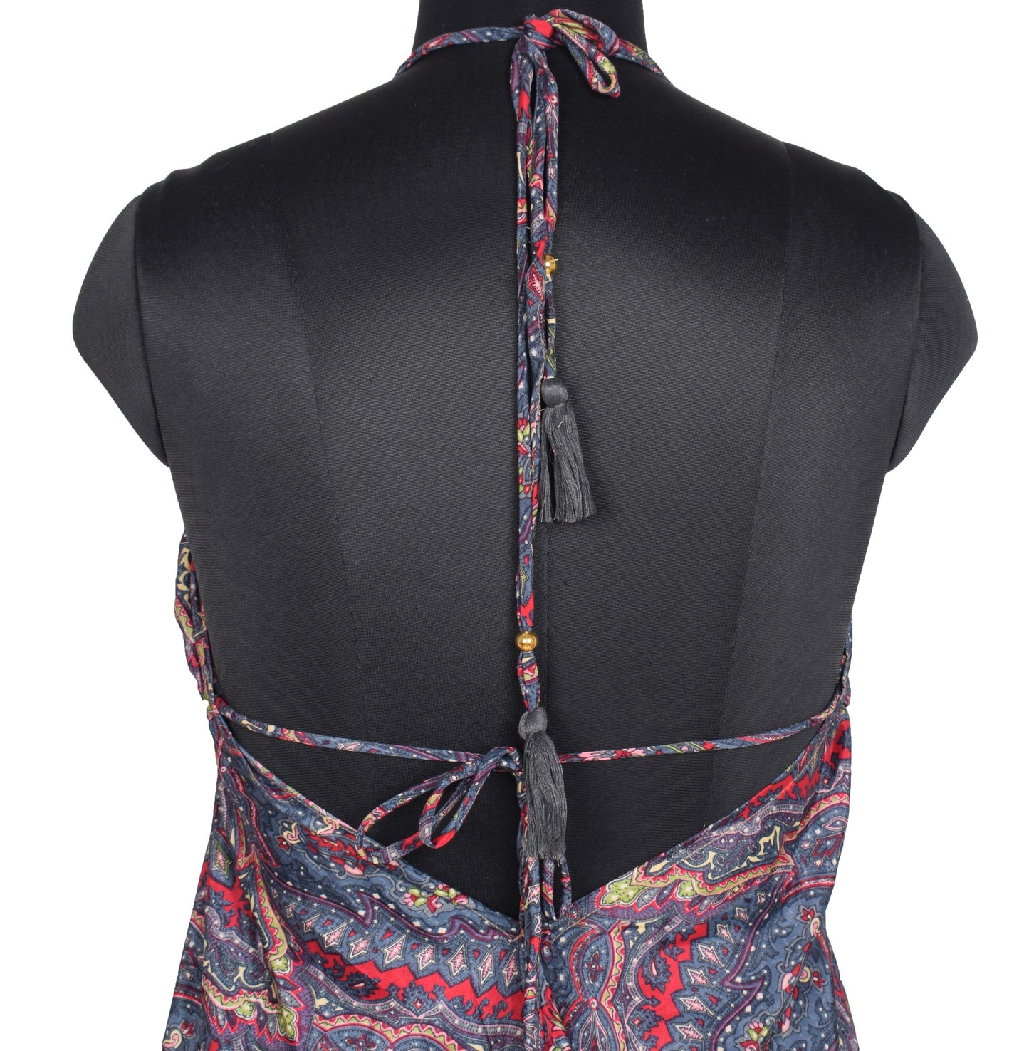 Sushila Vintage Halter Neck Midi Dress Boho Paisley Flowy Gray Summer Sundress