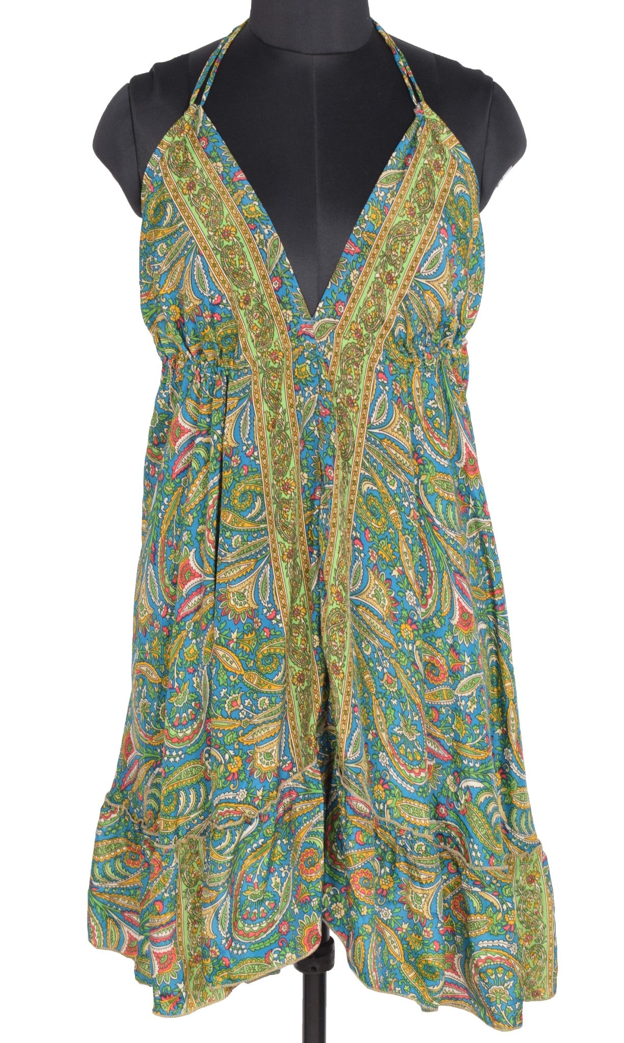Sushila Vintage Halter Neck Midi Dress Boho Floral Flowy Teal Summer Sundress