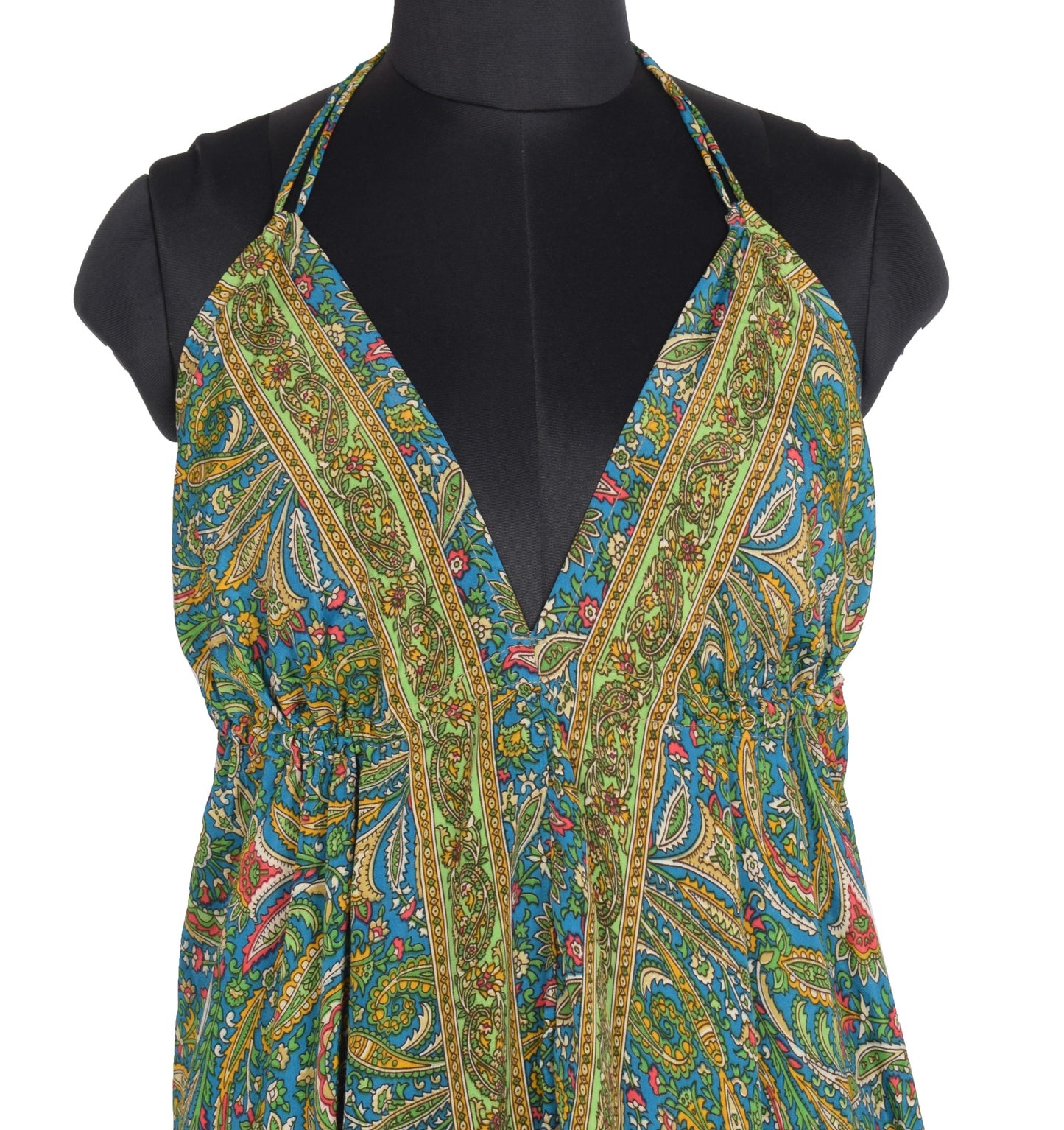 Sushila Vintage Halter Neck Midi Dress Boho Floral Flowy Teal Summer Sundress