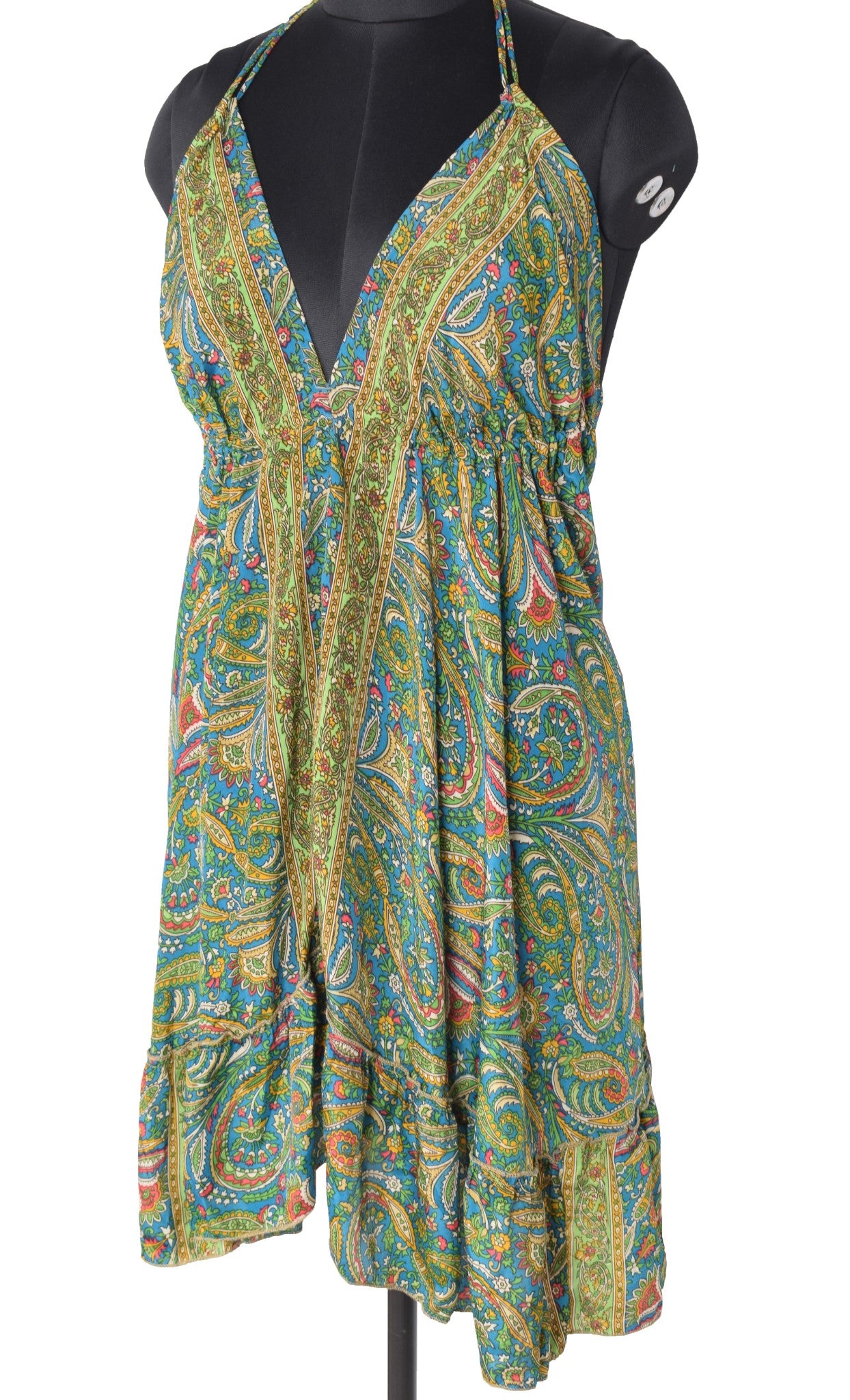 Sushila Vintage Halter Neck Midi Dress Boho Floral Flowy Teal Summer Sundress