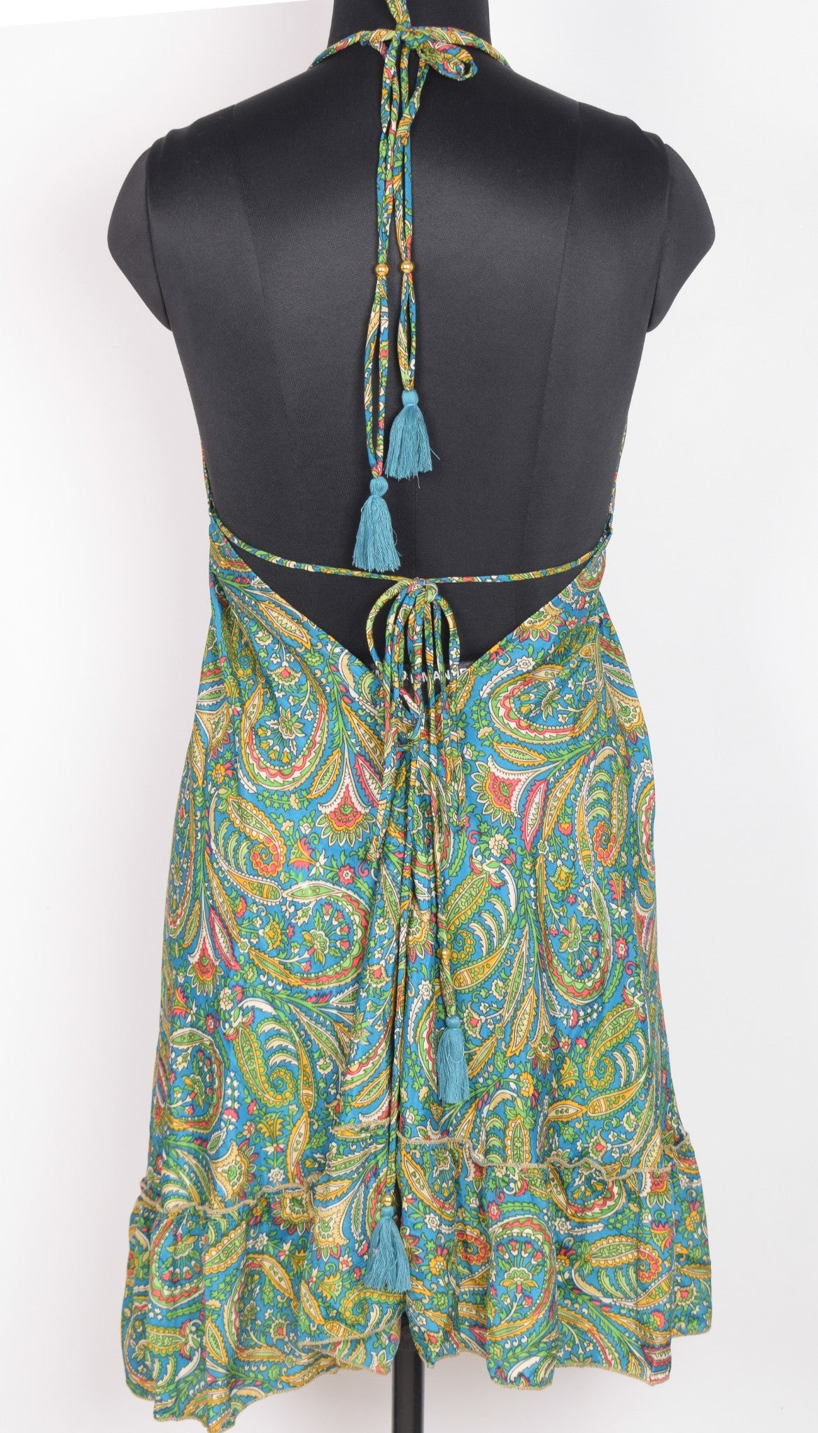 Sushila Vintage Halter Neck Midi Dress Boho Floral Flowy Teal Summer Sundress