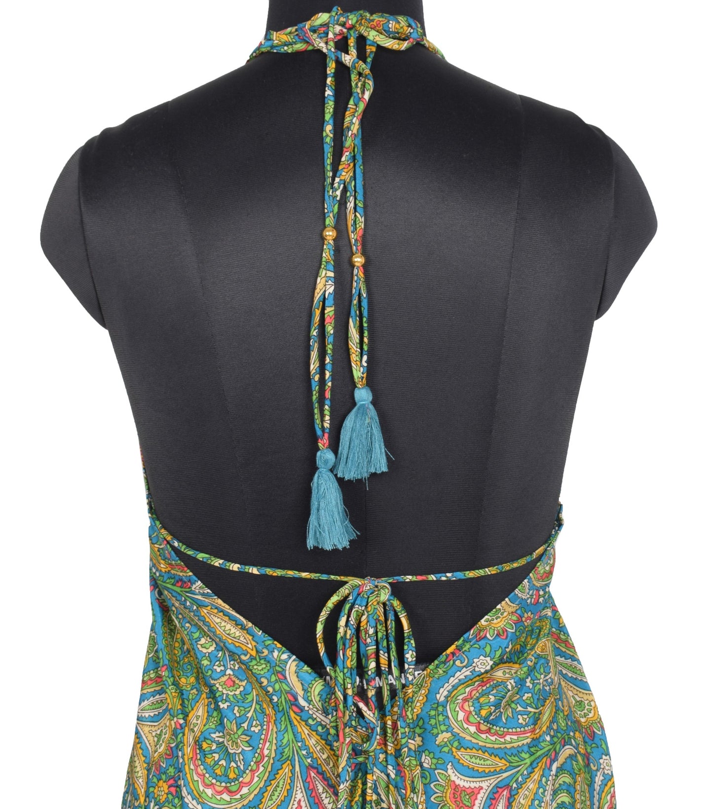Sushila Vintage Halter Neck Midi Dress Boho Floral Flowy Teal Summer Sundress