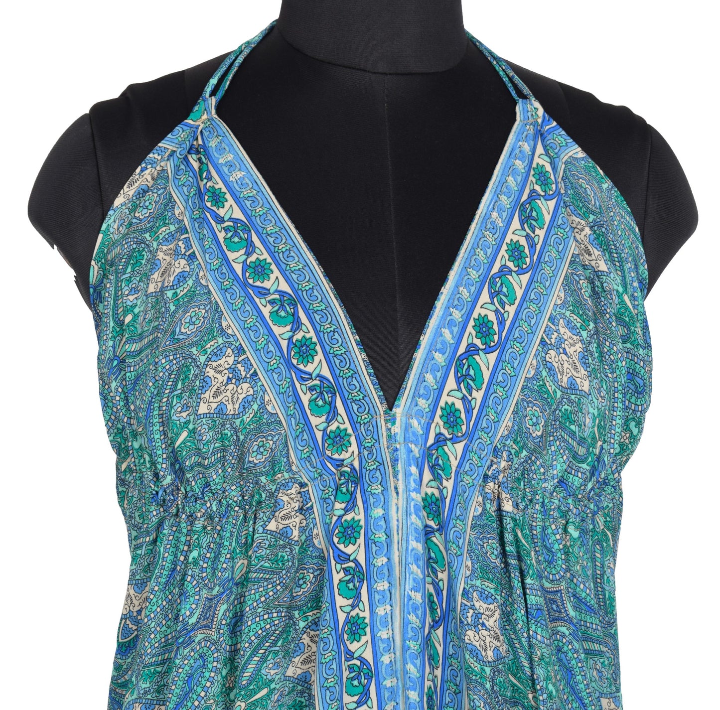 Sushila Vintage Halter Neck Midi Dress Boho Paisley Flowy Summer Sundress Aqua