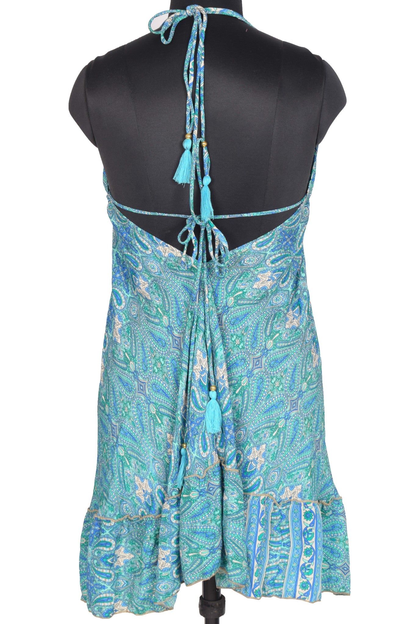 Sushila Vintage Halter Neck Midi Dress Boho Paisley Flowy Summer Sundress Aqua