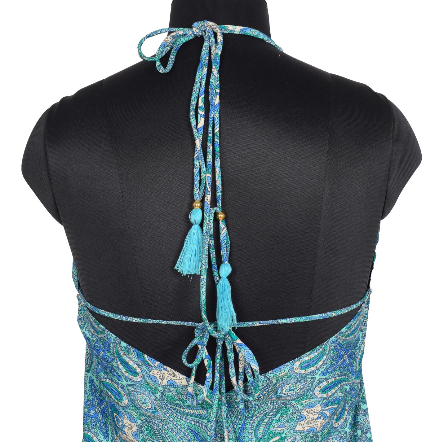 Sushila Vintage Halter Neck Midi Dress Boho Paisley Flowy Summer Sundress Aqua