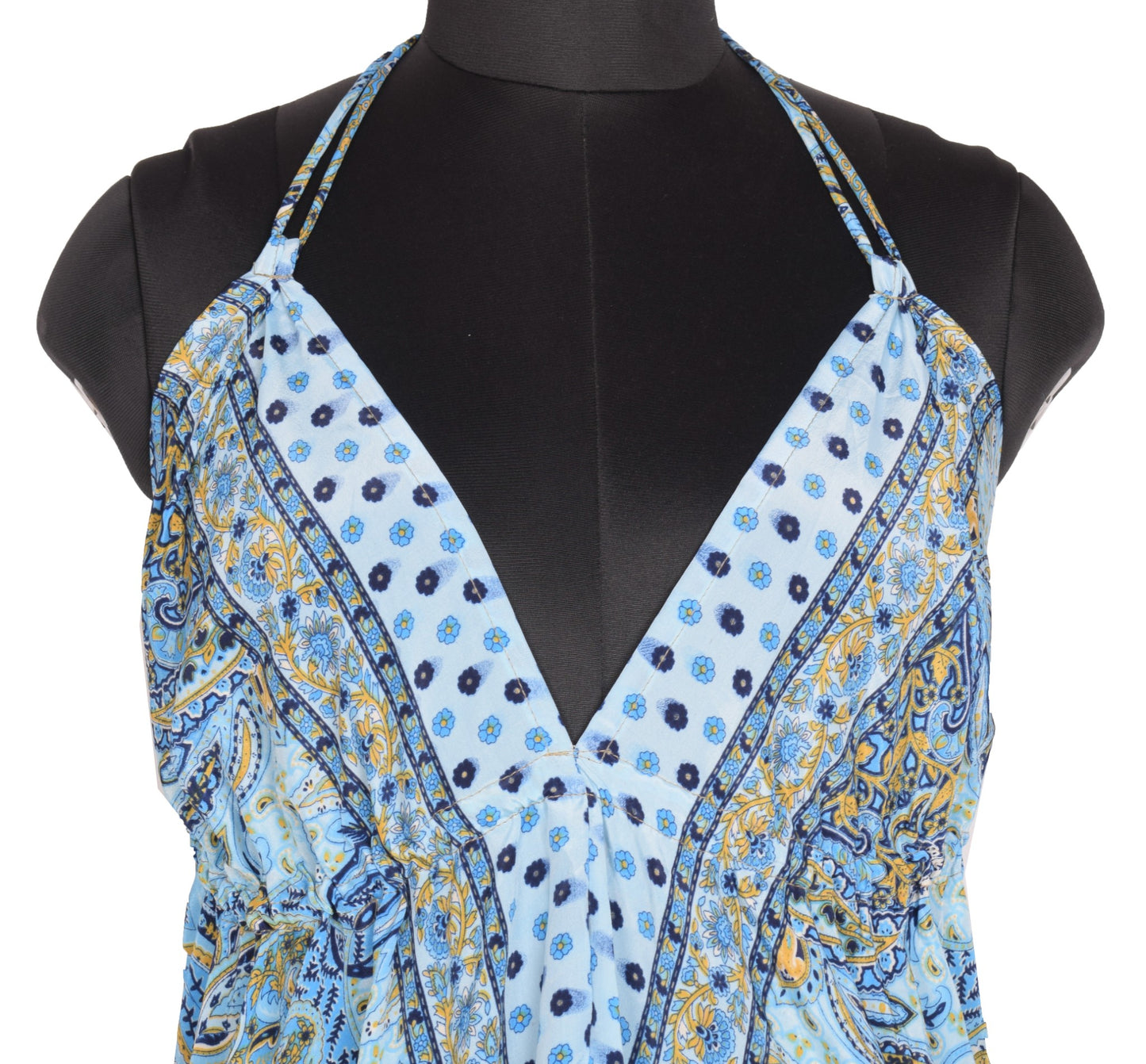 Sushila Vintage Halter Neck Midi Dress Boho Paisley Flowy Summer Sundress Aqua
