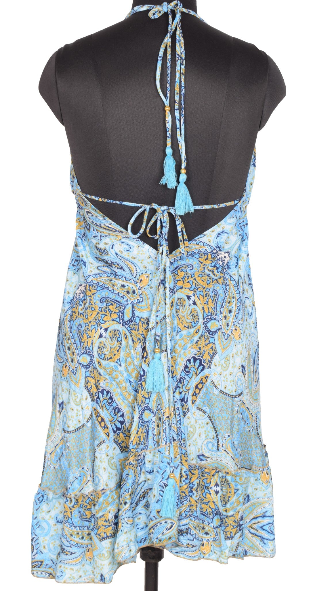 Sushila Vintage Halter Neck Midi Dress Boho Paisley Flowy Summer Sundress Aqua