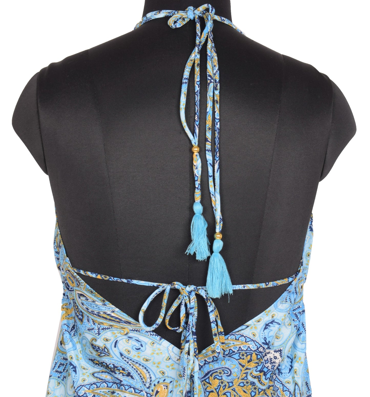 Sushila Vintage Halter Neck Midi Dress Boho Paisley Flowy Summer Sundress Aqua