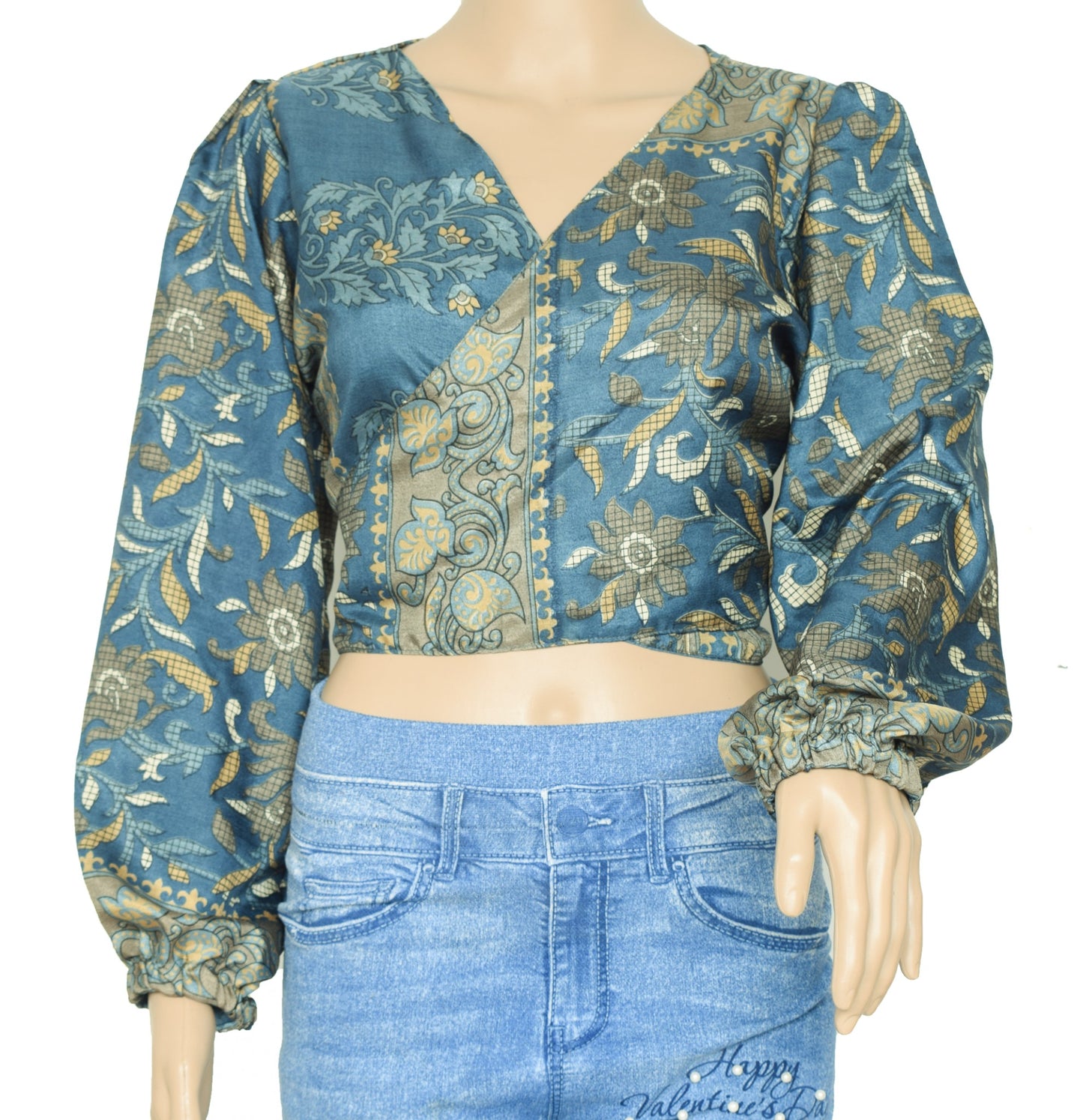 Sushila Vintage Bell Sleeve Bohemian NEW Recycled Silk Saree Top 70,s Retro