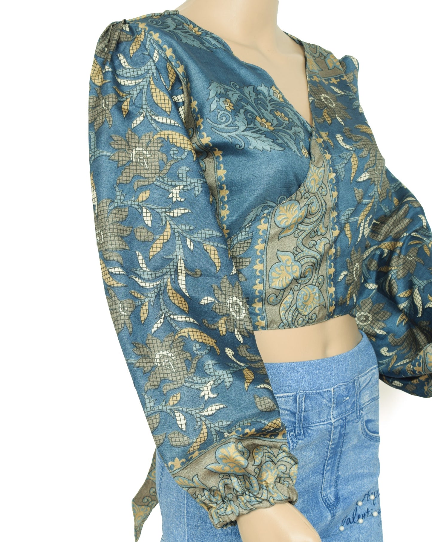 Sushila Vintage Bell Sleeve Bohemian NEW Recycled Silk Saree Top 70,s Retro