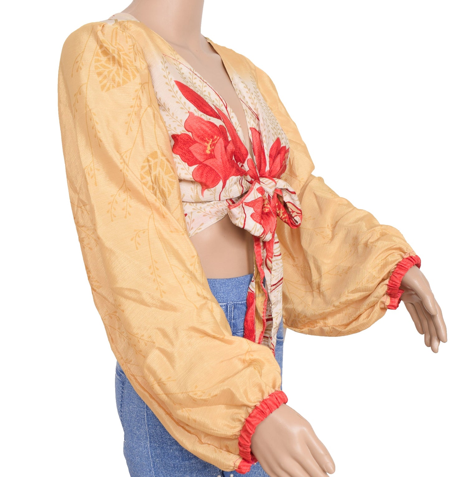 Sushila Vintage Balloon Sleeve Top Bohemian NEW Recycled Silk Saree 70,s Retro