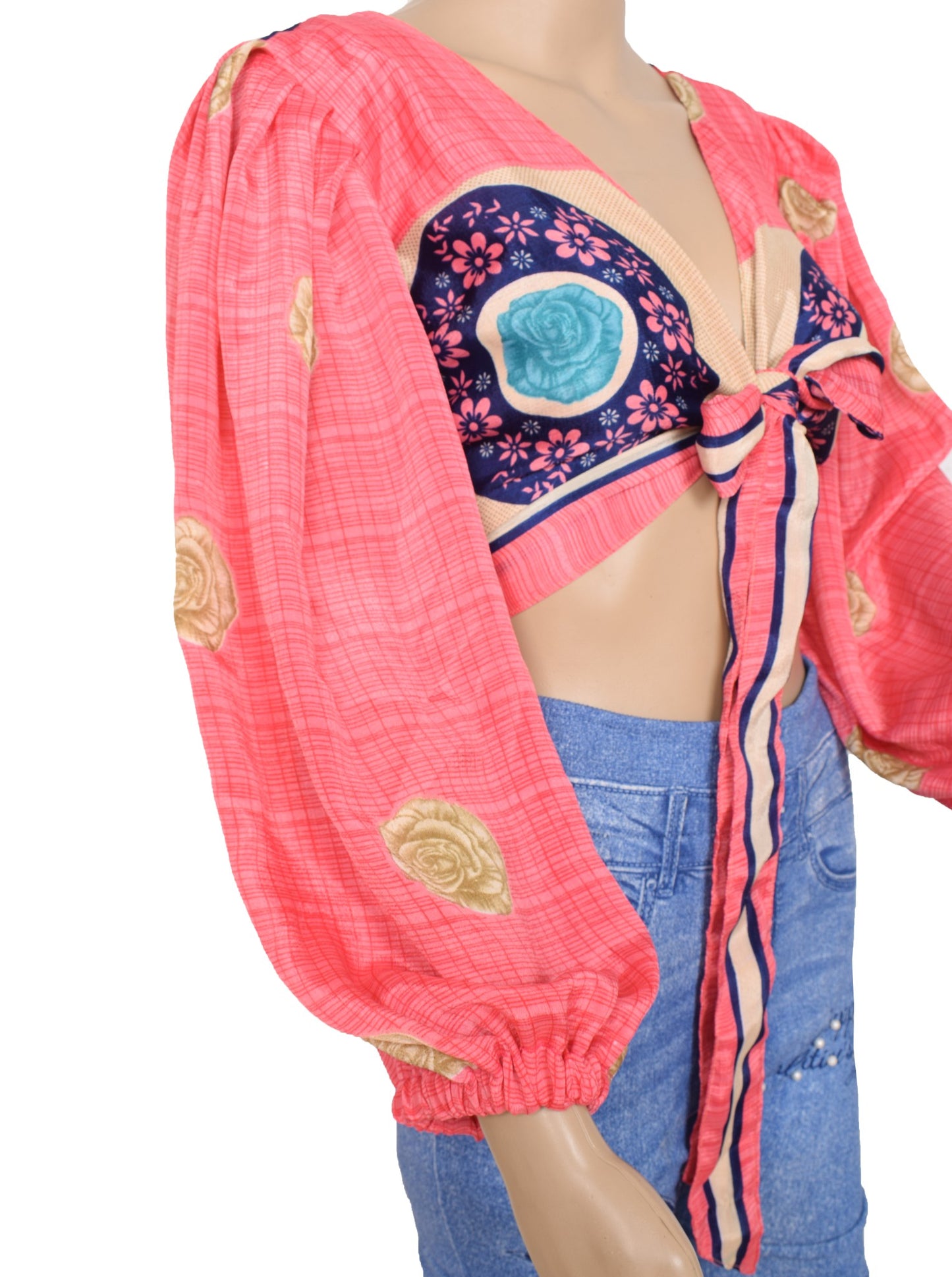 Sushila Vintage Balloon Sleeve Top Bohemian NEW Recycled Silk Saree 70,s Retro