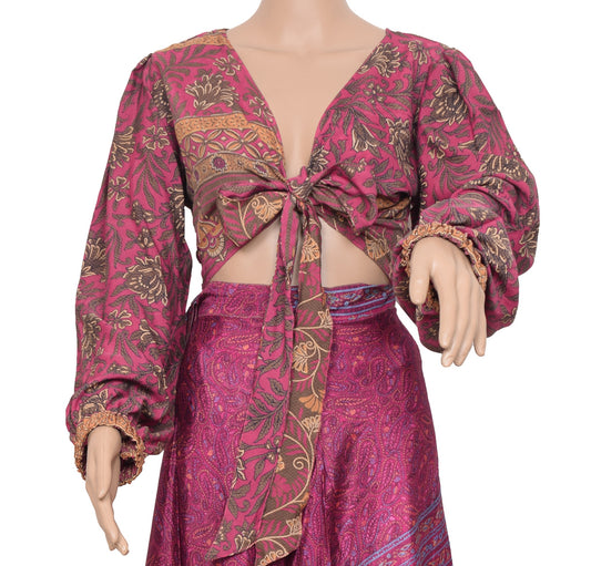 Sushila Vintage Balloon Sleeve Top Bohemian NEW Recycle Silk Saree 70,s Retro