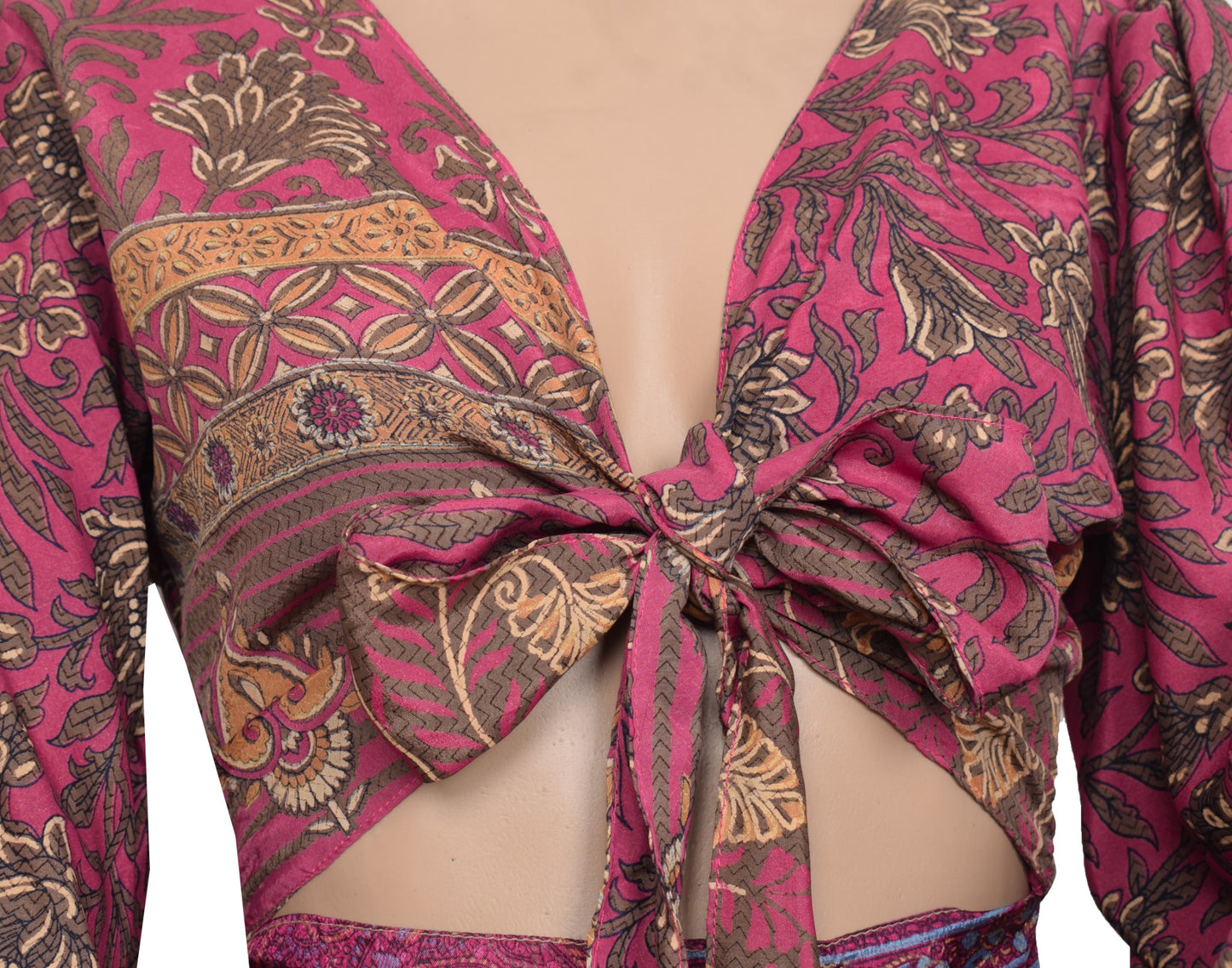 Sushila Vintage Balloon Sleeve Top Bohemian NEW Recycle Silk Saree 70,s Retro