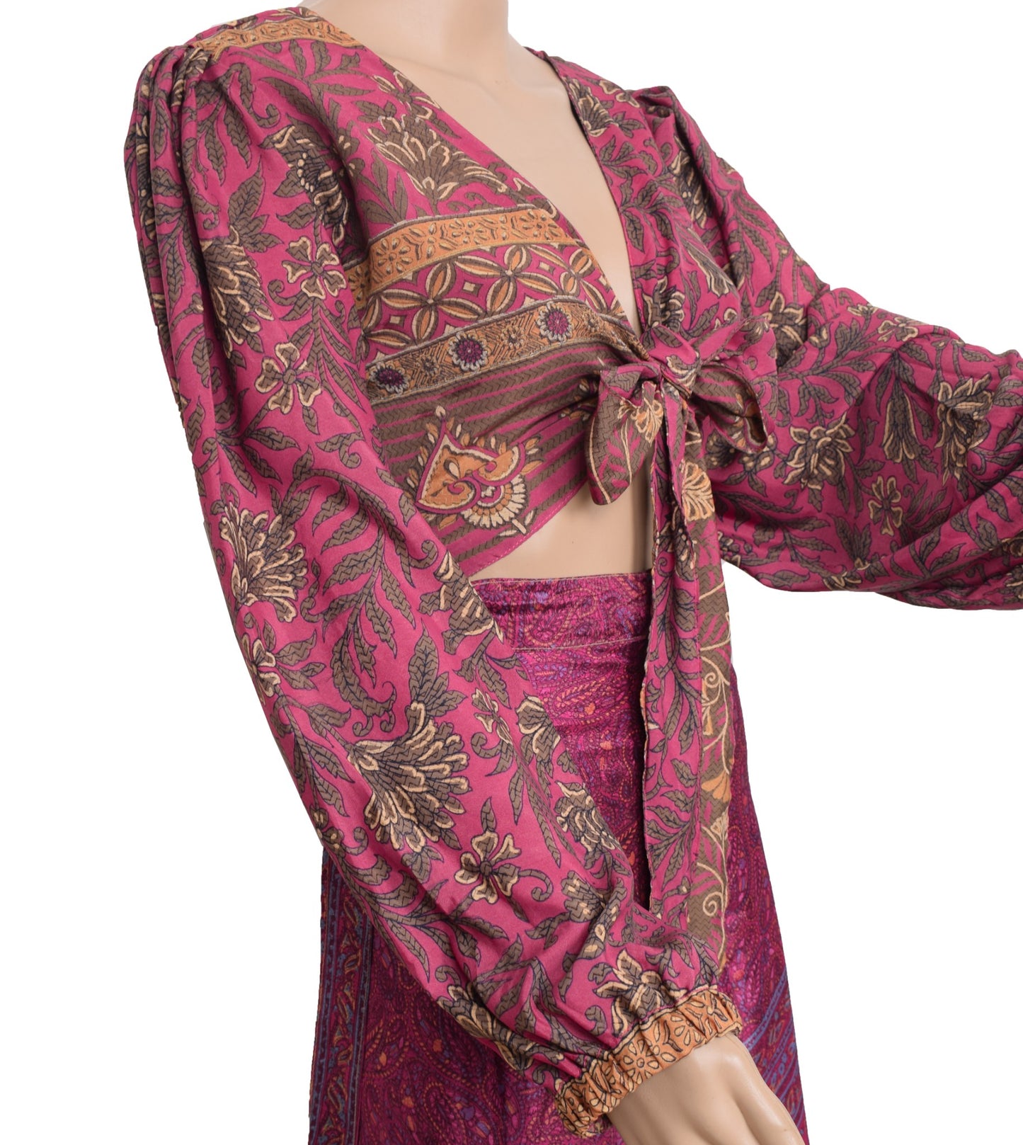 Sushila Vintage Balloon Sleeve Top Bohemian NEW Recycle Silk Saree 70,s Retro