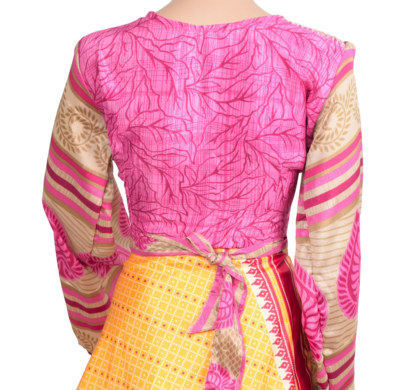 Sushila Vintage Balloon Sleeve Bohemian NEW Recycled Silk Saree Top Pink Retro