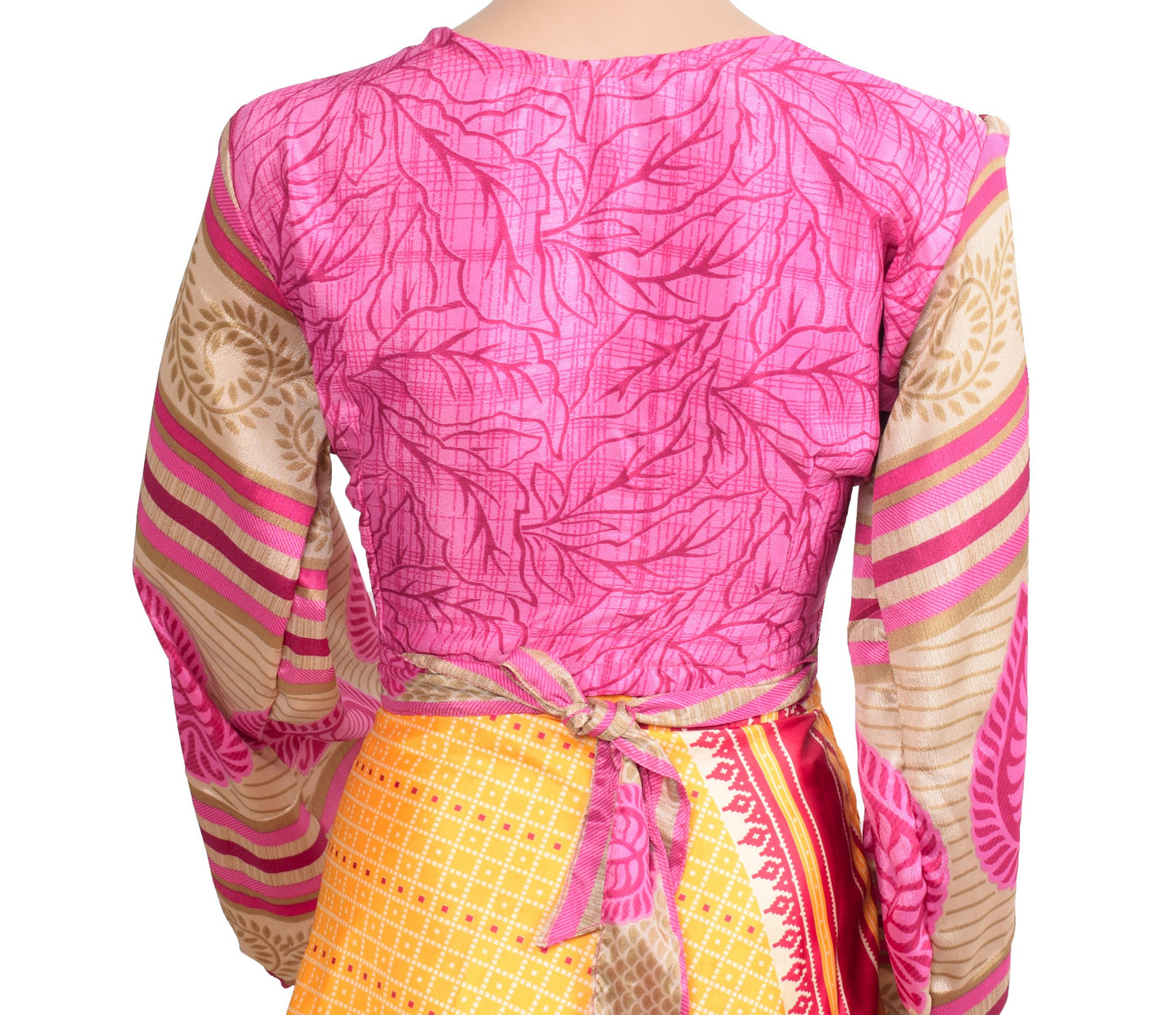 Sushila Vintage Balloon Sleeve Bohemian NEW Recycled Silk Saree Top Pink Retro