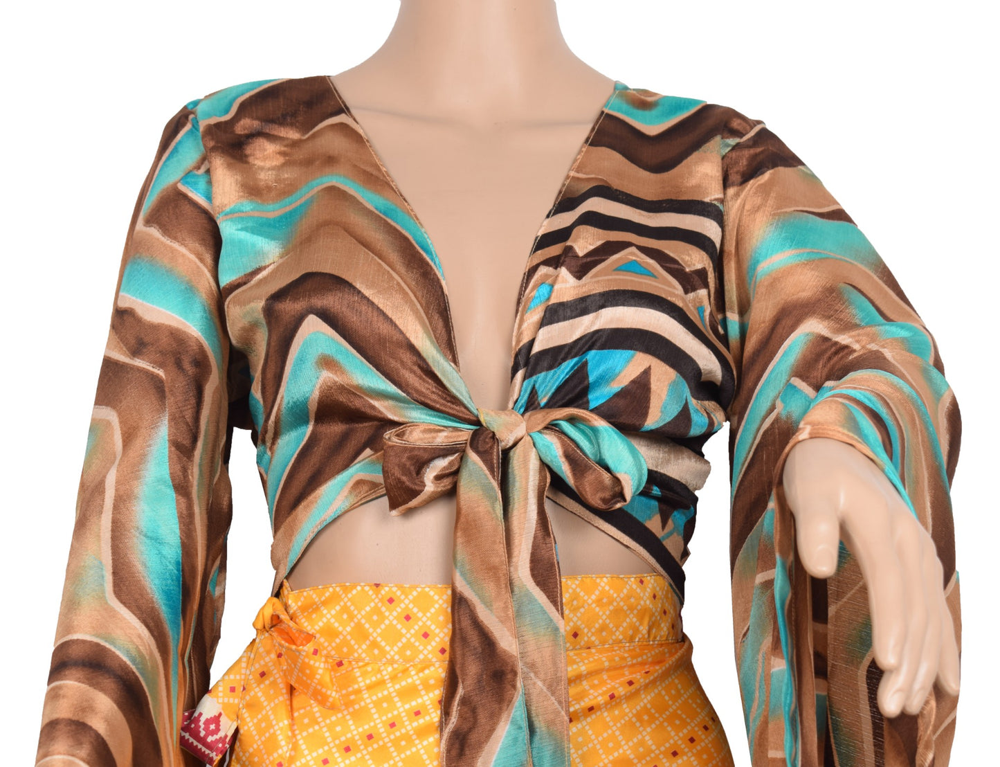 Sushila Vintage Bell Sleeve Bohemian NEW Recycled Silk Saree Top 70,s Retro