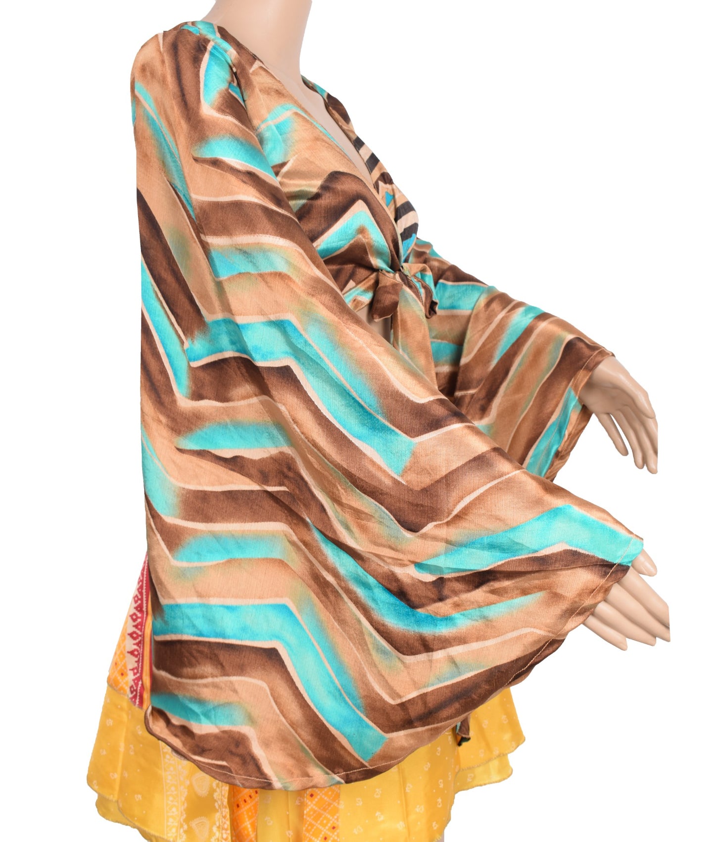 Sushila Vintage Bell Sleeve Bohemian NEW Recycled Silk Saree Top 70,s Retro