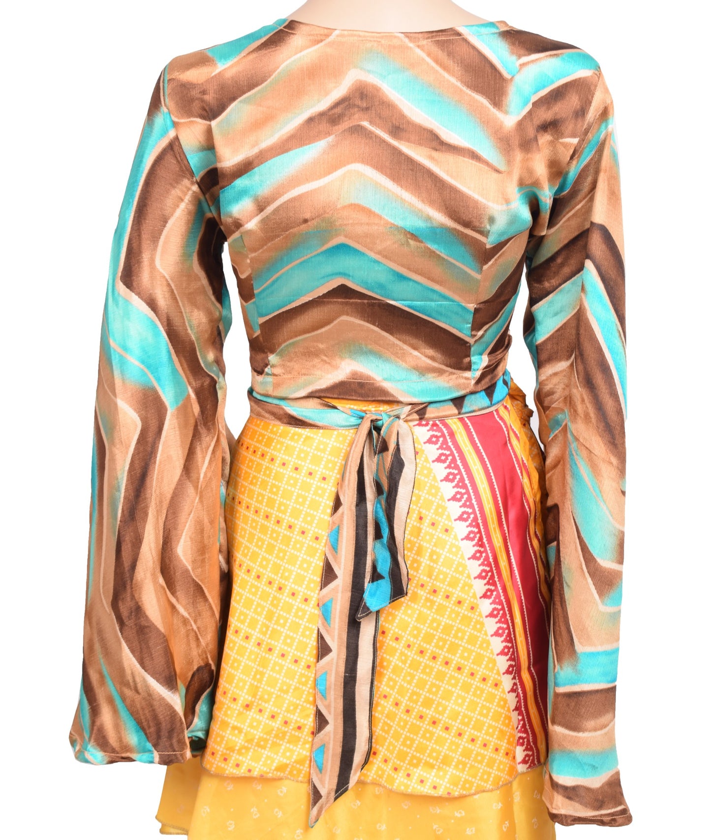 Sushila Vintage Bell Sleeve Bohemian NEW Recycled Silk Saree Top 70,s Retro