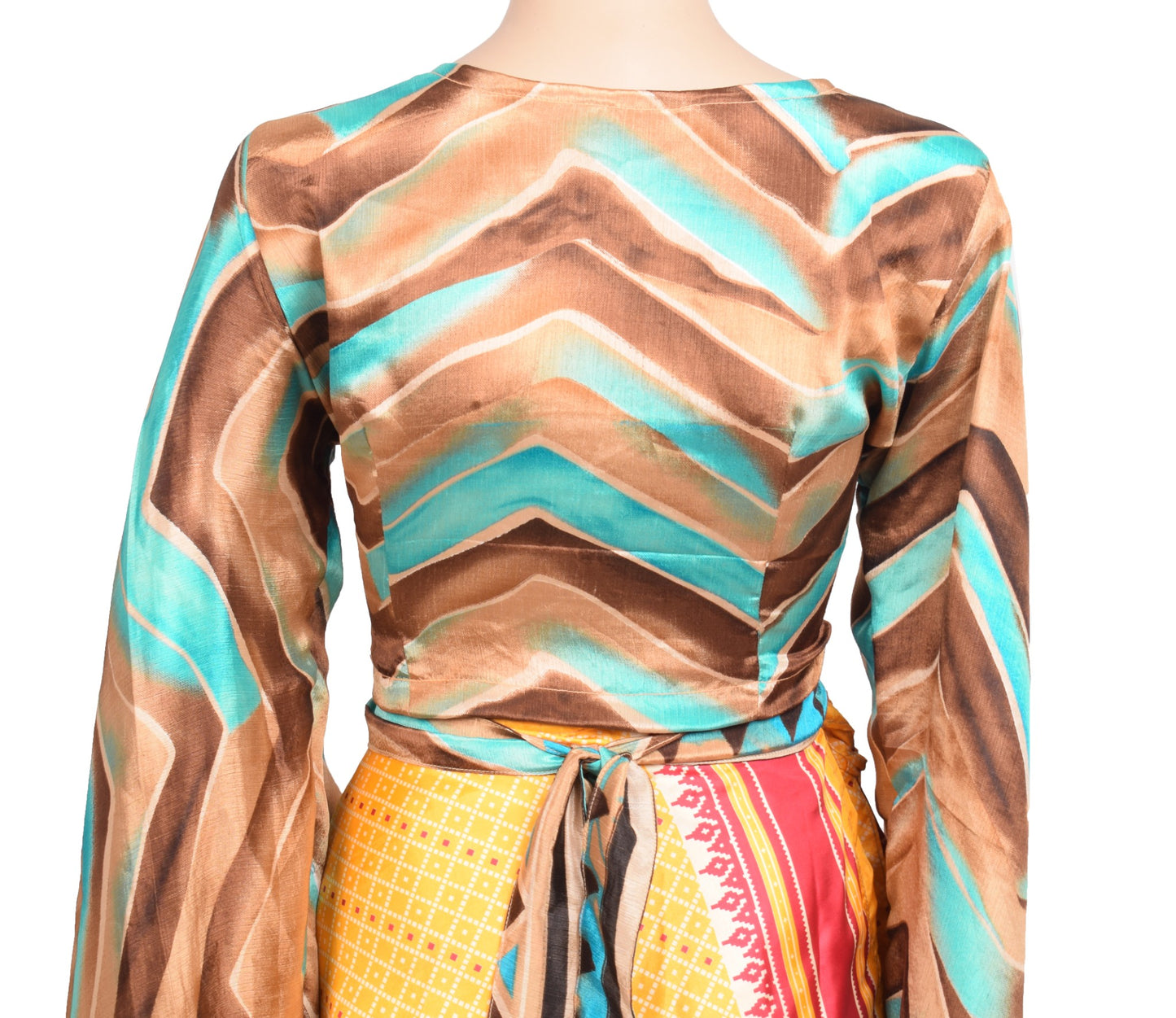 Sushila Vintage Bell Sleeve Bohemian NEW Recycled Silk Saree Top 70,s Retro