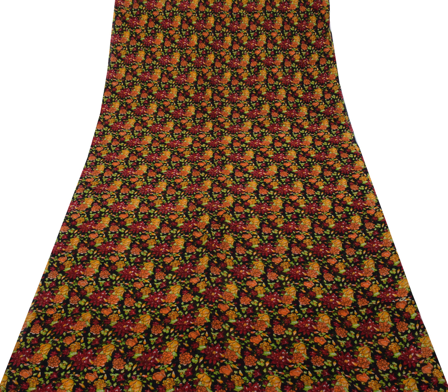 Sushila Vintage Black Sari Pure Georgette Silk Printed Dress Fabric By the Yard