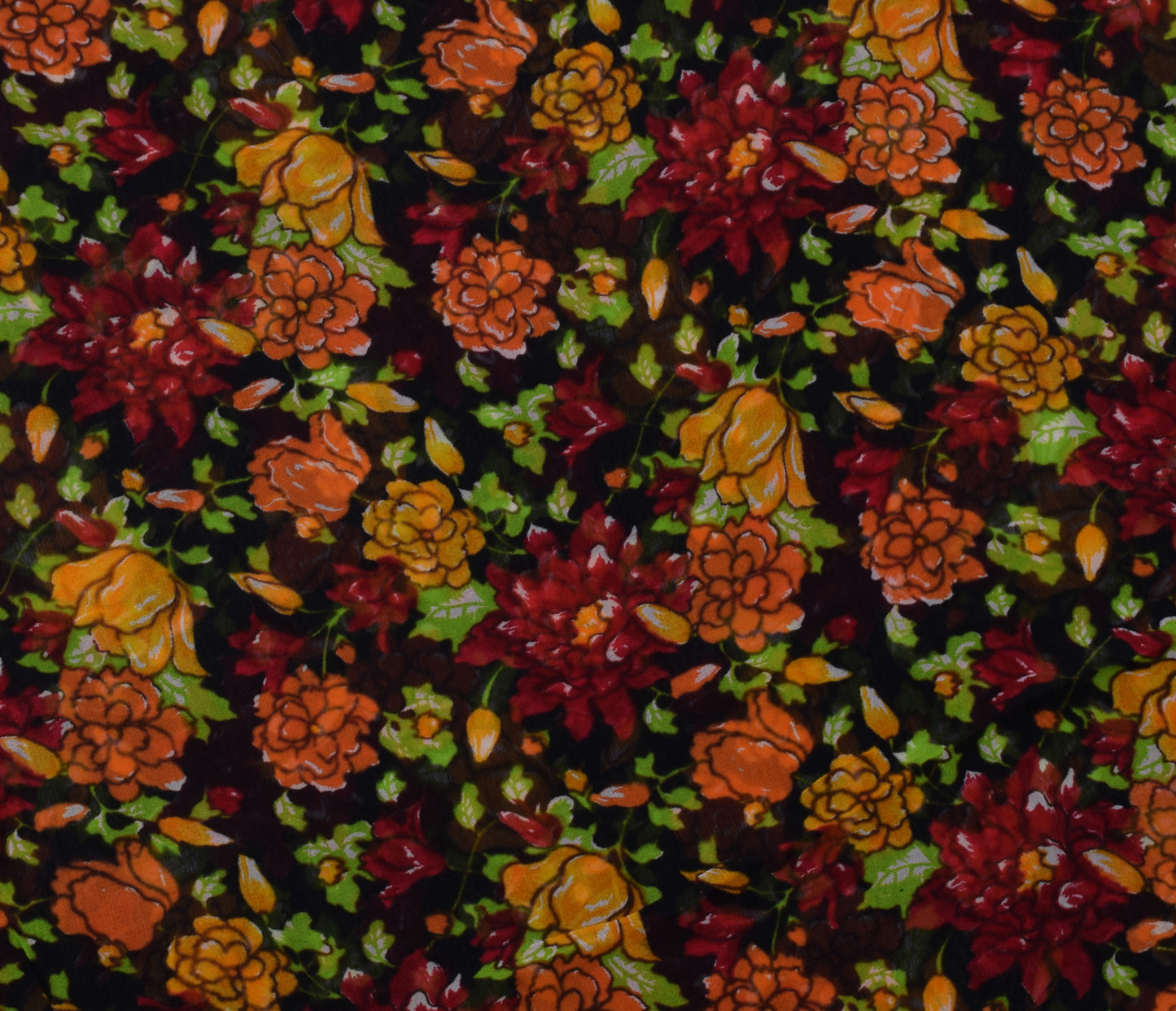 Sushila Vintage Black Sari Pure Georgette Silk Printed Dress Fabric By the Yard