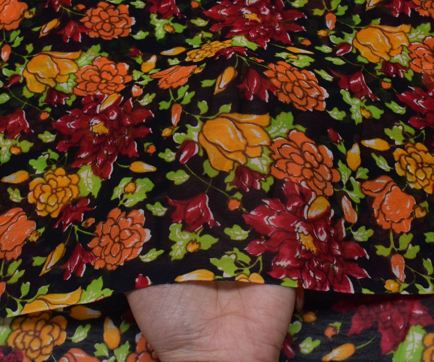 Sushila Vintage Black Sari Pure Georgette Silk Printed Dress Fabric By the Yard