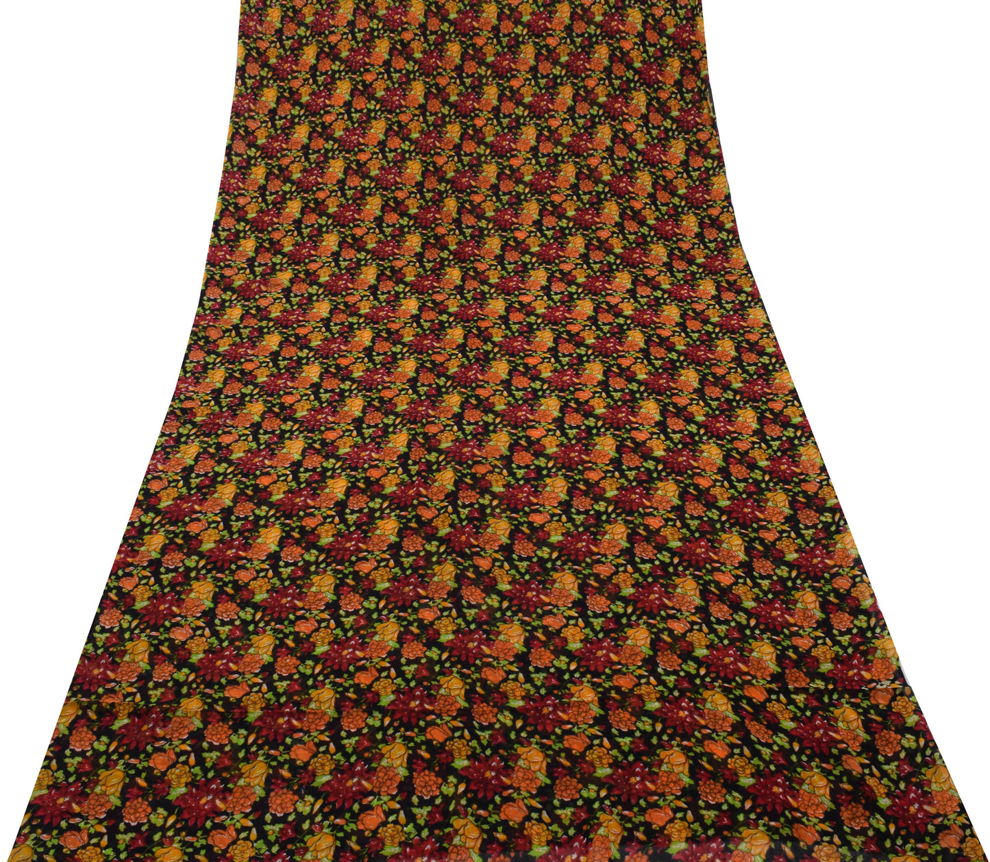 Sushila Vintage Black Sari Pure Georgette Silk Printed Dress Fabric By the Yard