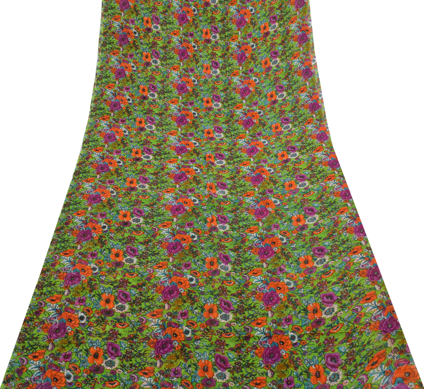 Sushila Vintage Green Saree Pure Georgette Silk Printed Dress Fabric By the Yard