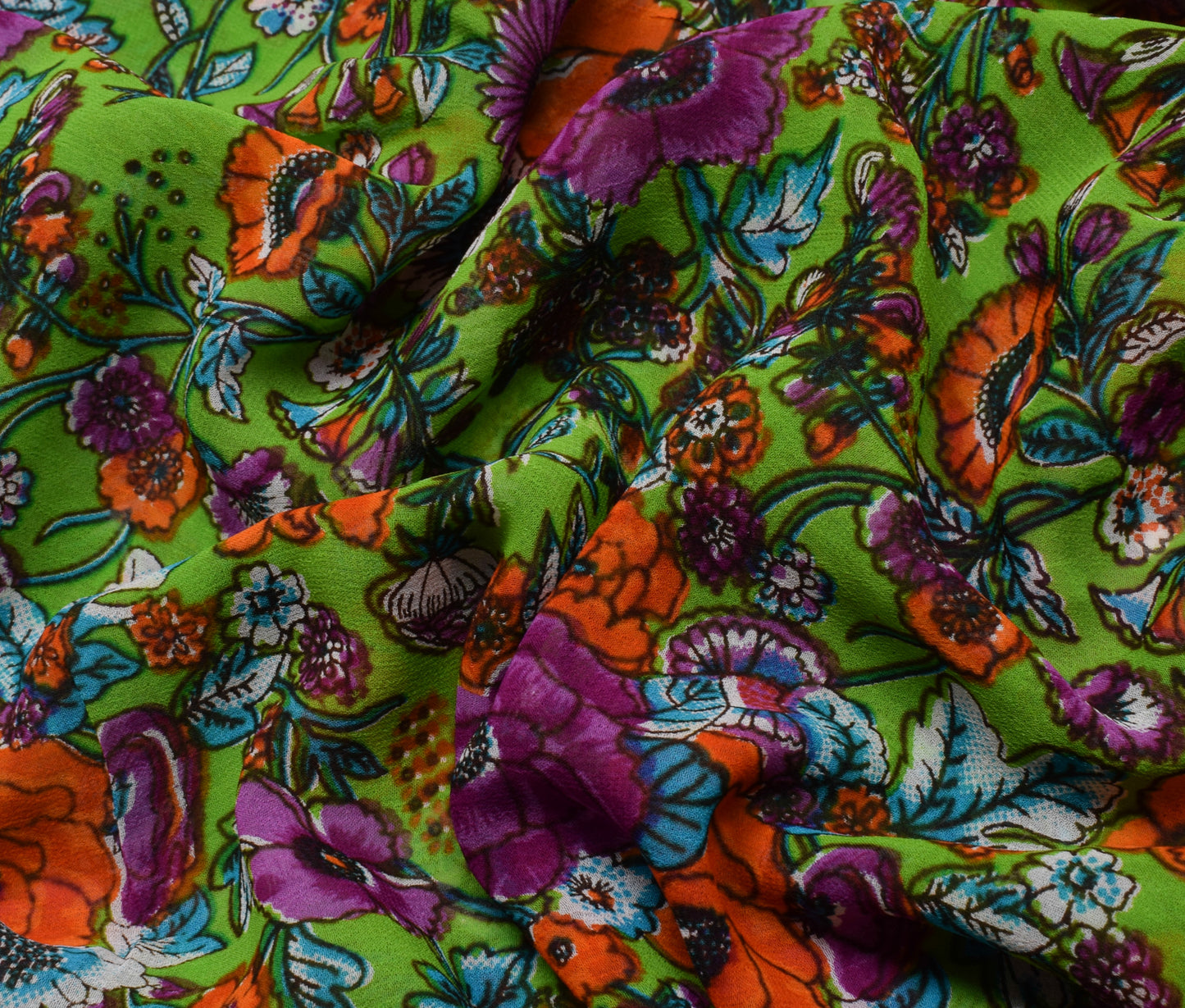 Sushila Vintage Green Saree Pure Georgette Silk Printed Dress Fabric By the Yard